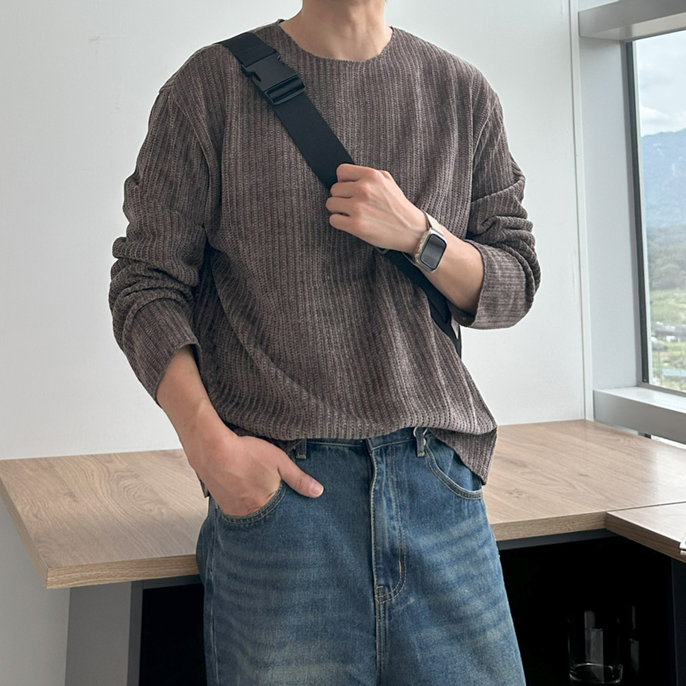 남자 티셔츠 구김없는 오버핏 이너 보트넥 티셔츠 남자 긴팔티 - 상세 이미지 3