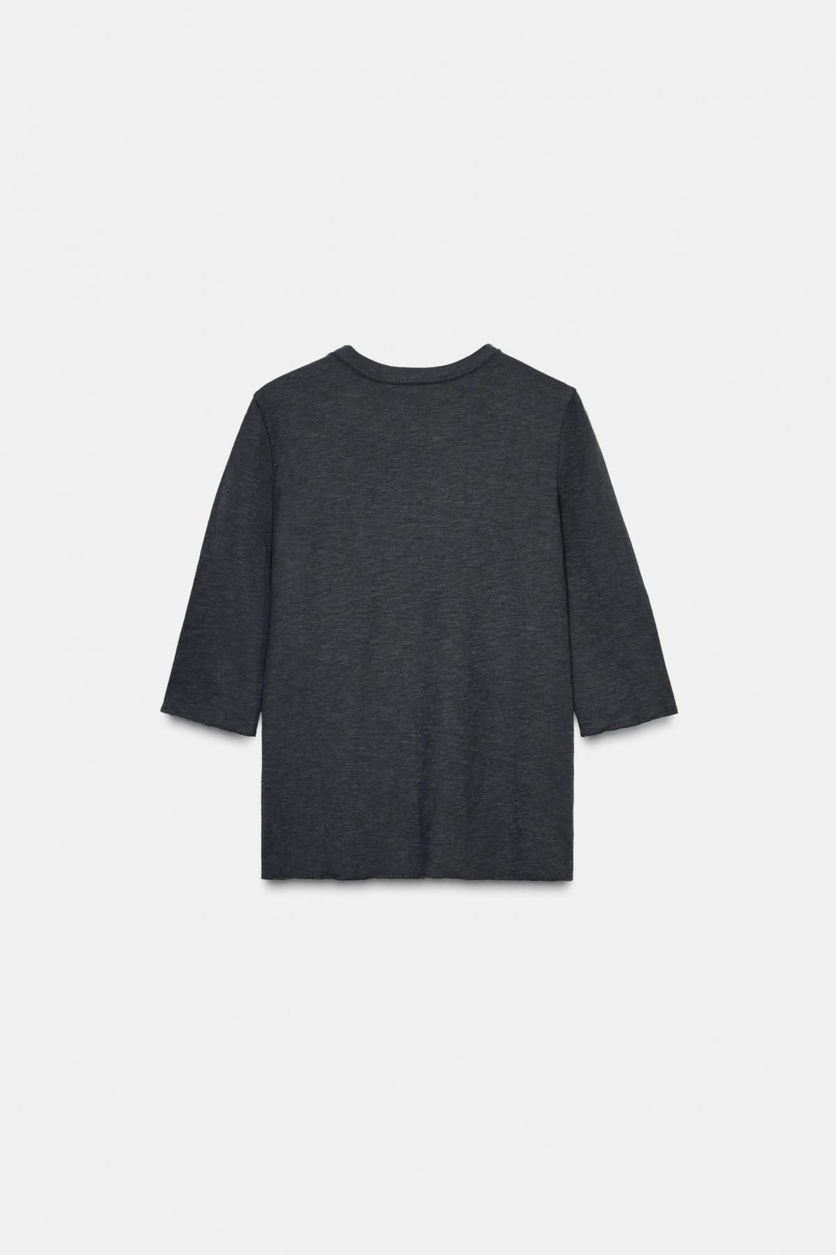자라 베이직 다크그레이 코튼 라운드넥 7부 티셔츠 4174/695 CHARCOAL - 상세 이미지 5