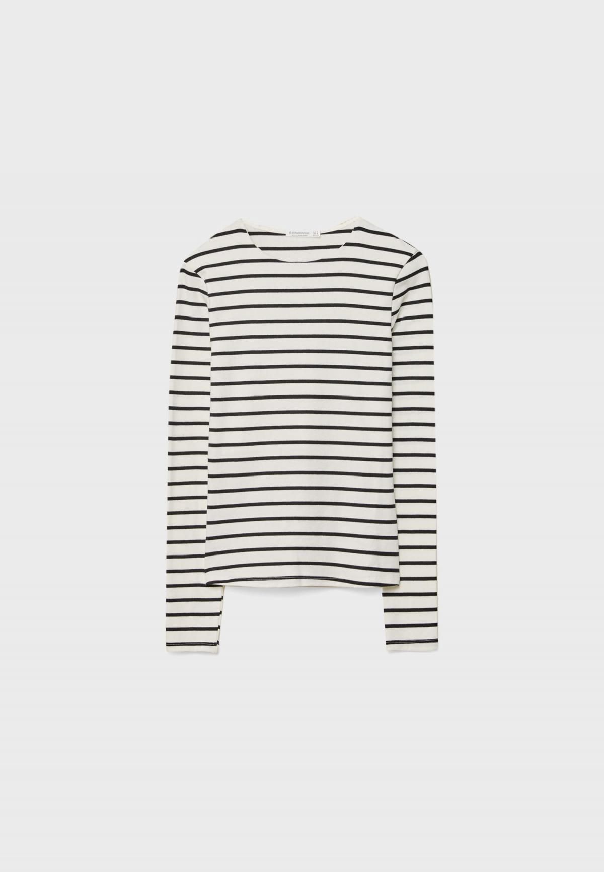 스트라디바리우스 스트라이프 베이직 라운드넥 긴팔 티셔츠 6523/406 ECRU - 상품 이미지