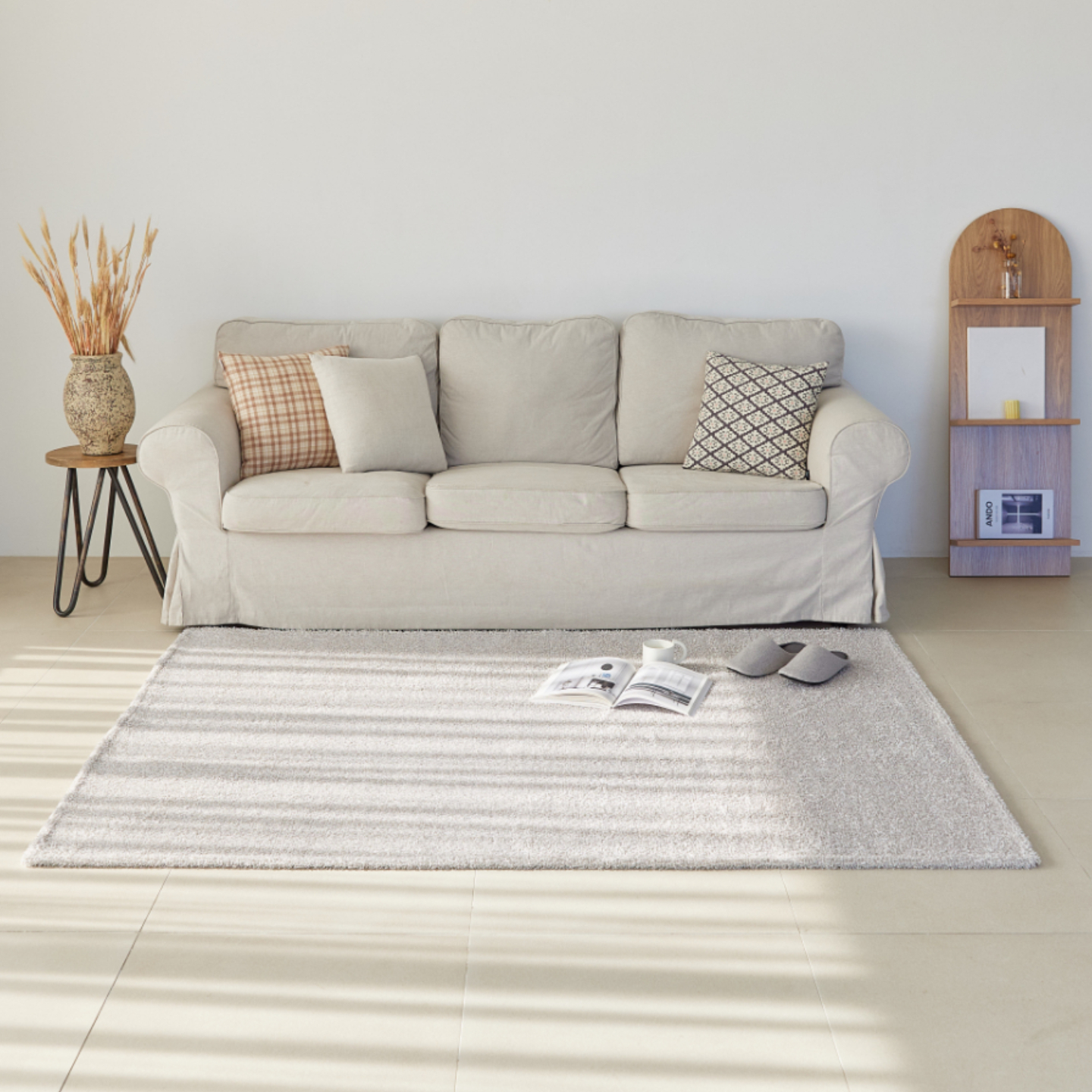 먼지없는 워셔블 장모 온감 러그 대형 거실 침실 원룸 실루엣 애쉬그레이, 170x230