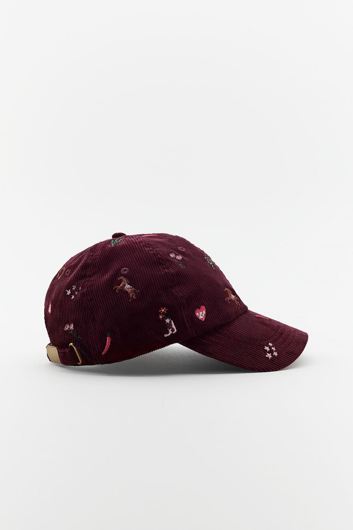 자라 코듀로이 자수 버건디 캡모자 0653/266 BURGUNDY - 상세 이미지 4