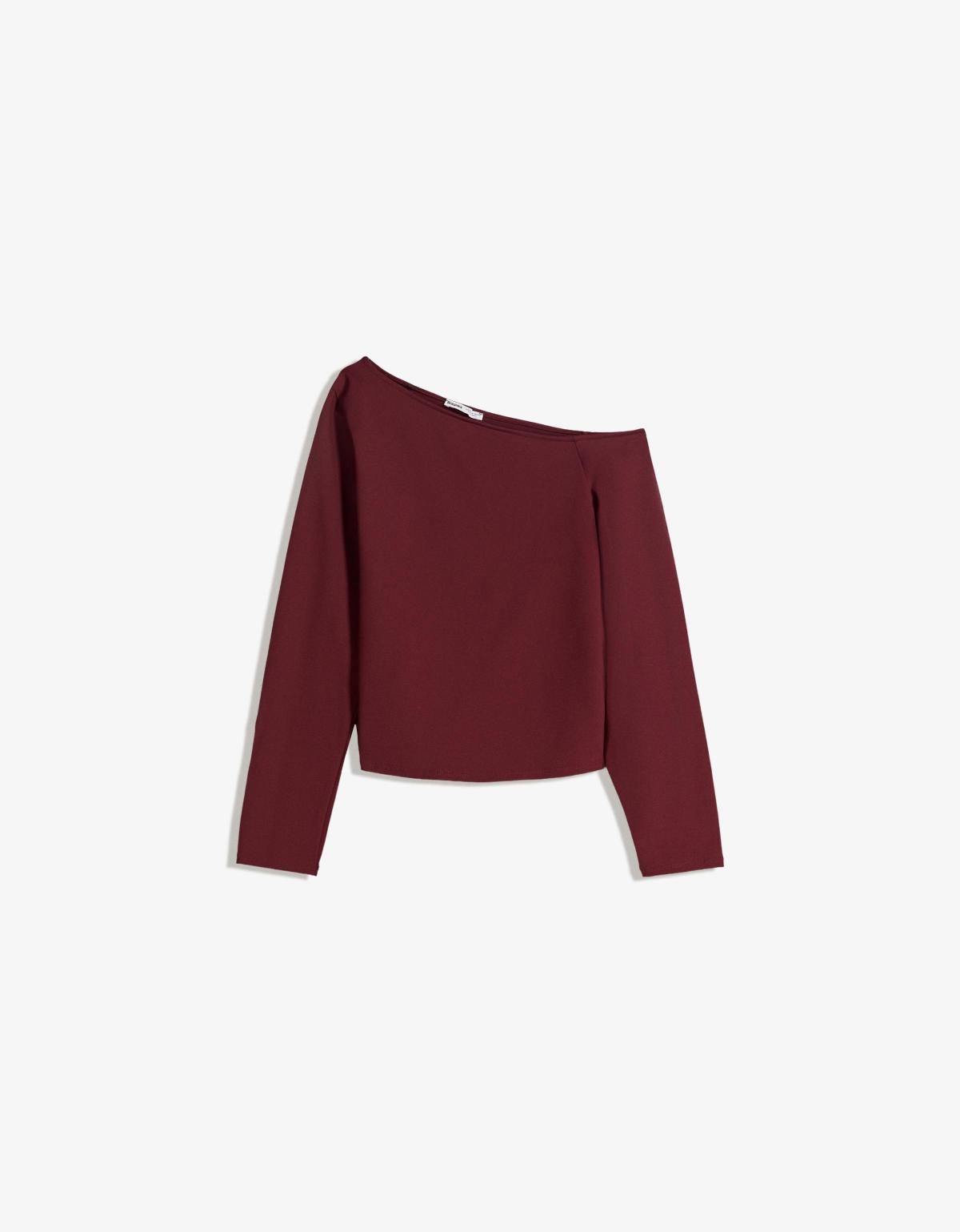 버쉬카 트렌디 버건디 언발란스넥 긴팔 티셔츠 7603/727 BURGUNDY - 메인 이미지