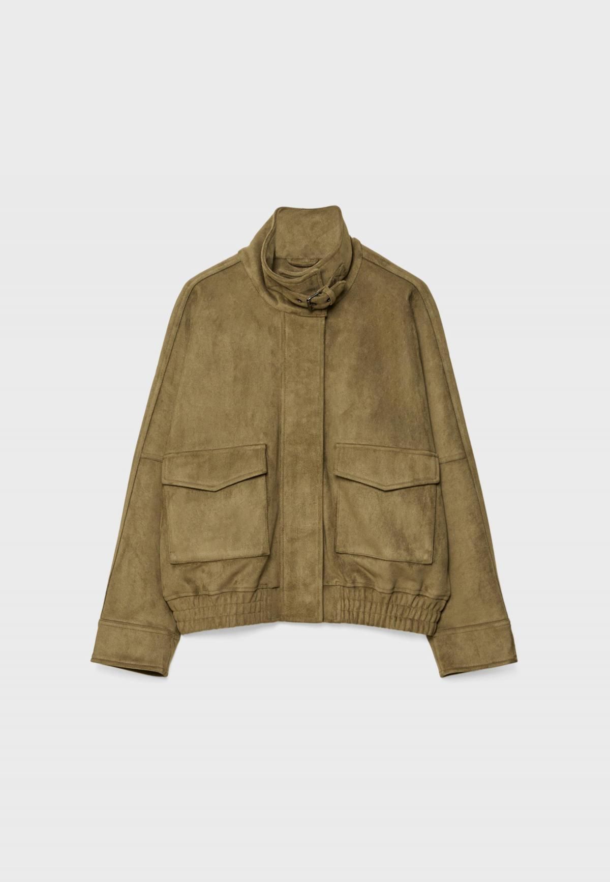스트라디바리우스 오버핏 페이크 스웨이드 하이넥 재킷 5622/341 OLIVE GREEN - 메인 이미지