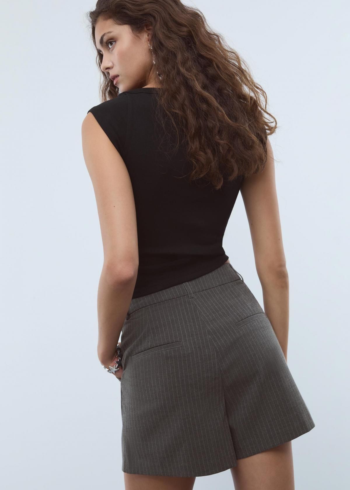 스트라디바리우스 스트라이프 미드웨이스트 테일러드 반바지 4905/752 GREY MELANGE - 상세 이미지 5