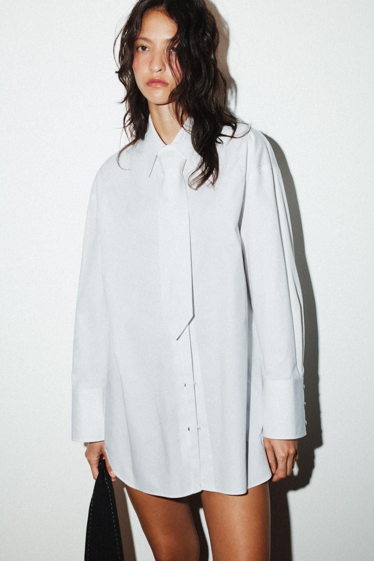 자라 타이 디테일 포플린 긴팔 셔츠 8876/251 WHITE - 상세 이미지 3