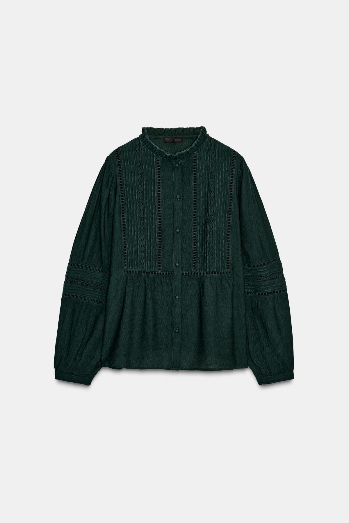 자라 로맨틱 레이스트림 프릴카라 긴팔 셔츠 5770/245 GREEN - 메인 이미지