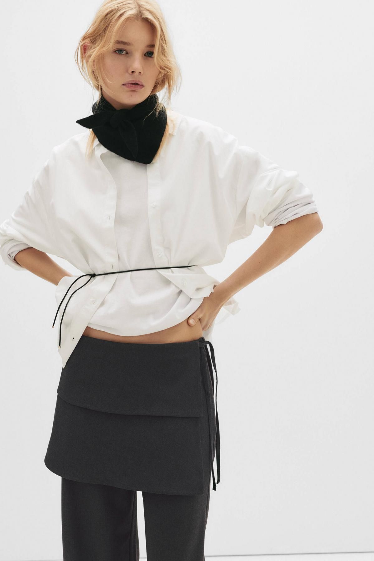 풀앤베어 그레이 레이어드 랩 와이드 스커트 팬츠 7674/326 GREY - 상세 이미지 5