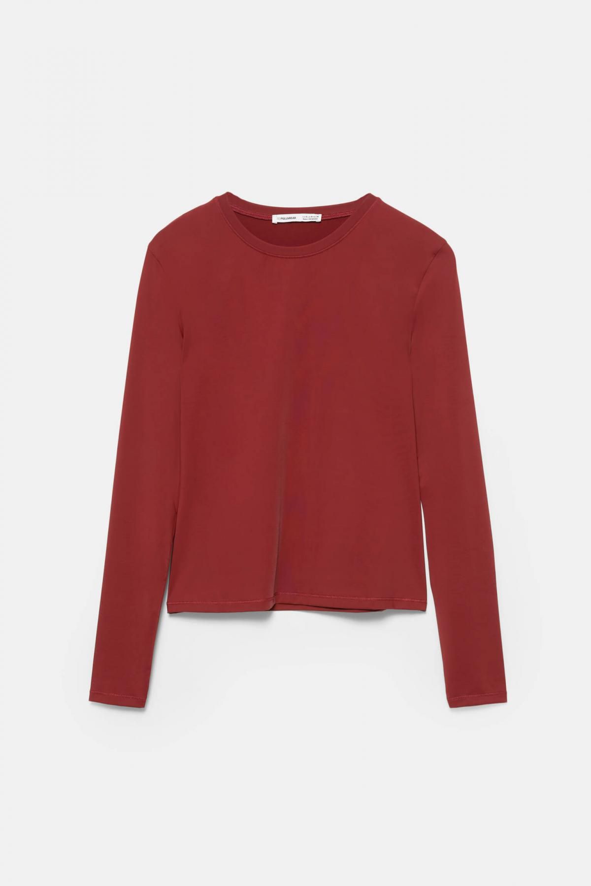 풀앤베어 테크니컬 슬림핏 폴리아미드 라운드넥 긴팔 티셔츠 7152/307 MAROON - 상품 이미지