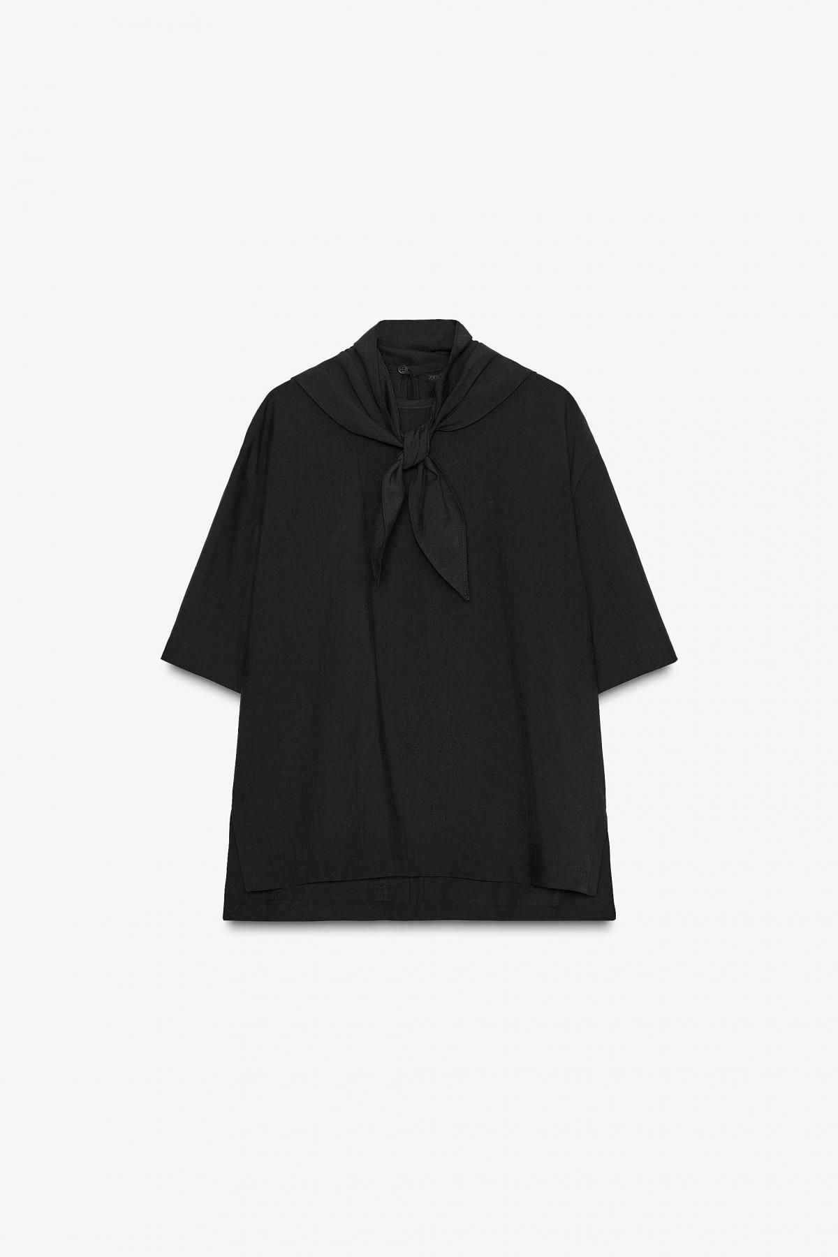 자라 테크니컬 라운드넥 스카프 블라우스 4043/251 BLACK - 메인 이미지