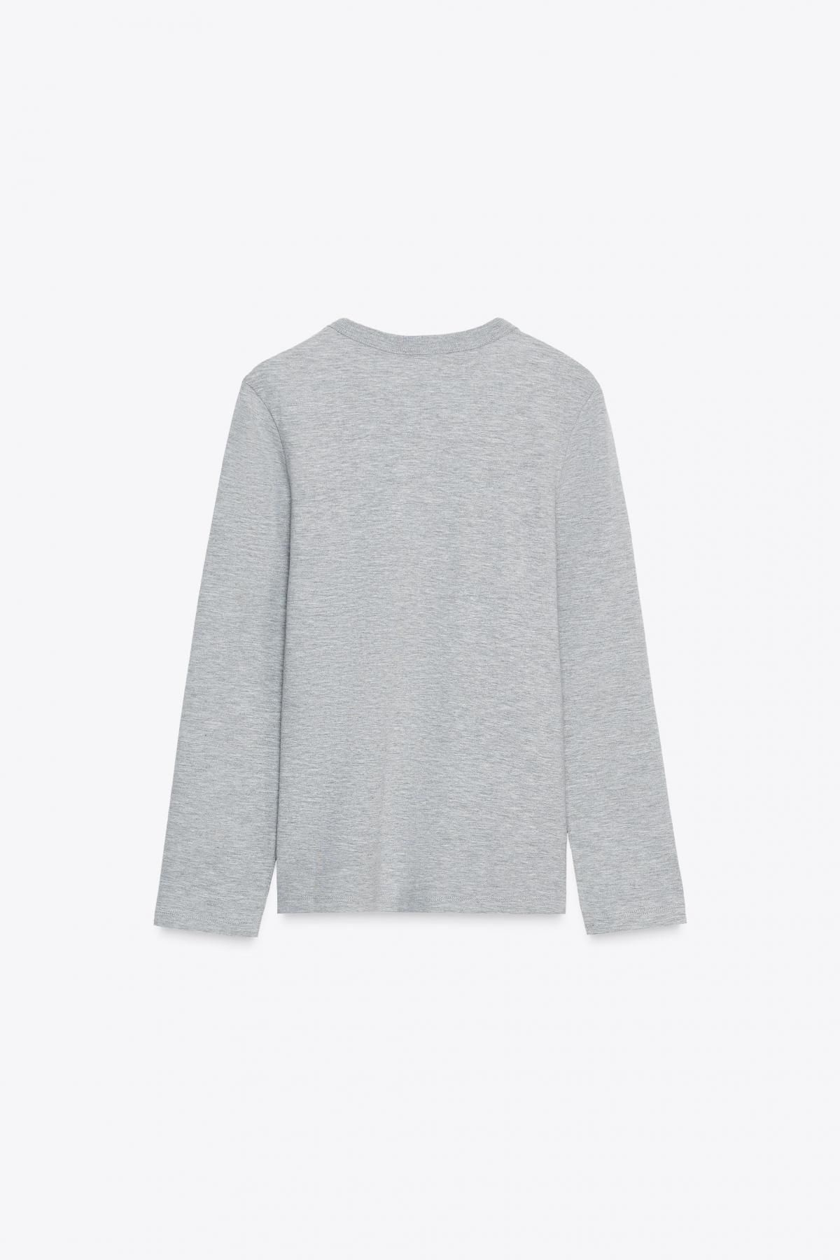 자라 테크니컬 라이트그레이 라운드넥 베이직 긴팔 티셔츠 4174/660 GREY MARL - 상세 이미지 5