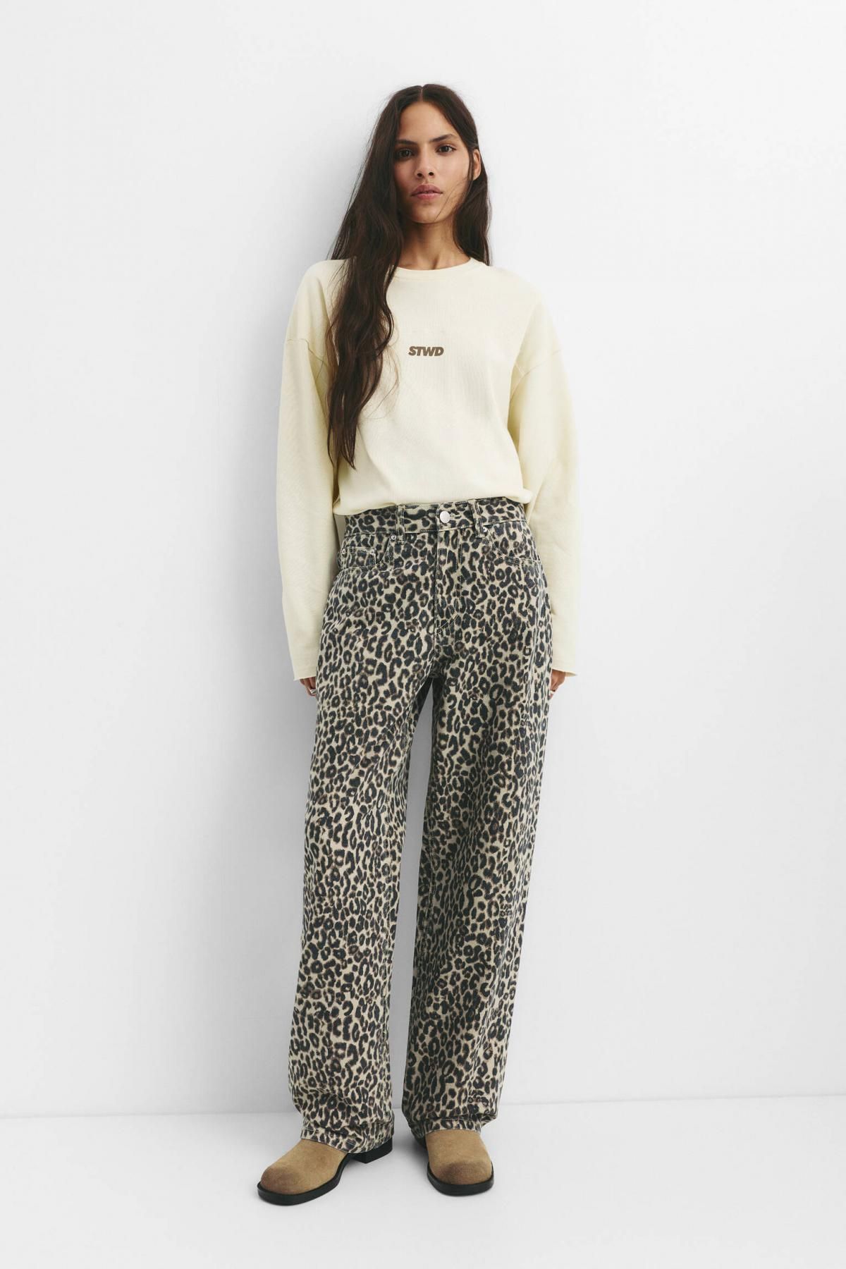 풀앤베어 레오파드 와이드핏 배기 청바지 7675/339 LEOPARD - 상세 이미지 3