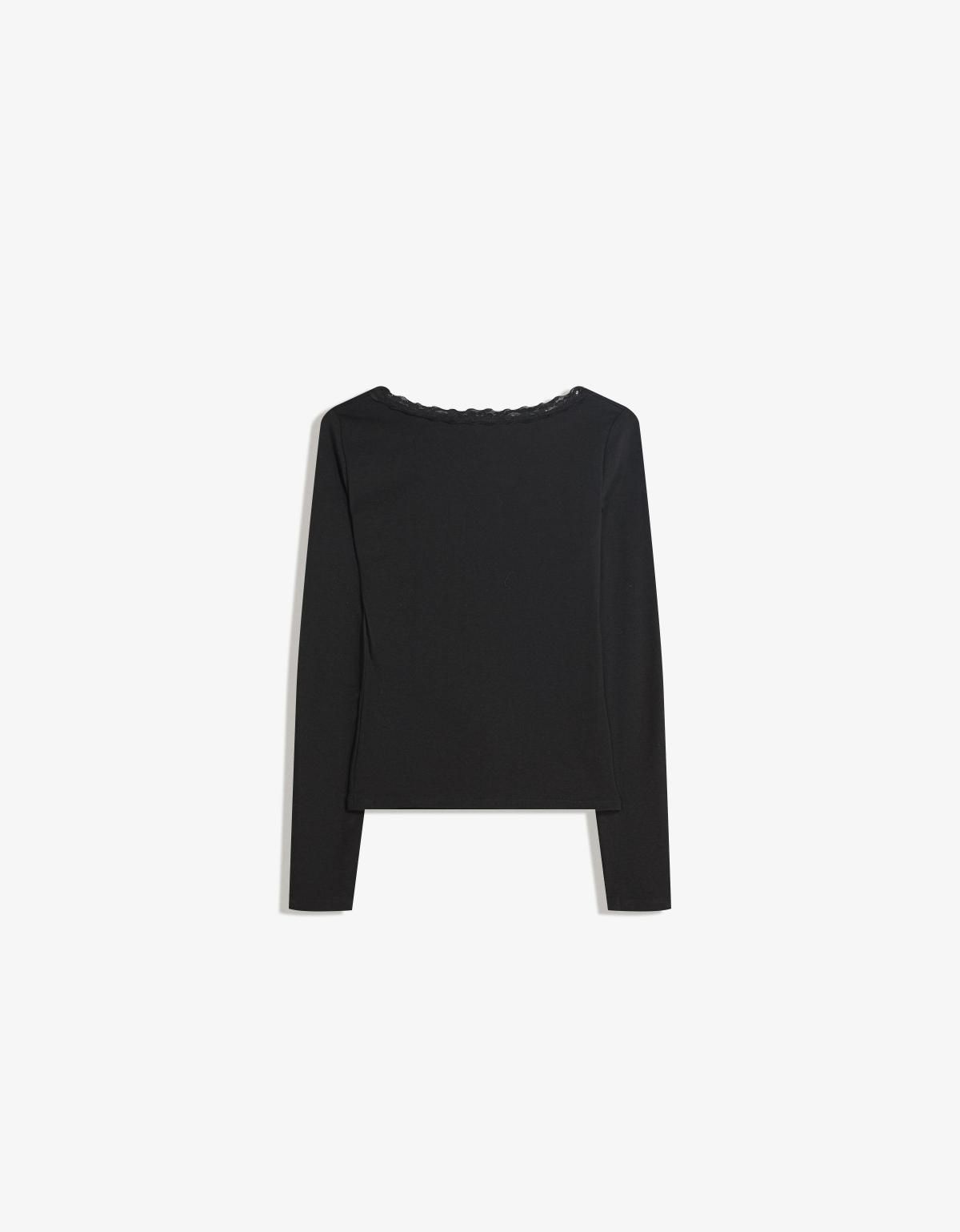 버쉬카 레이스 브이넥 긴팔 티셔츠 7803/443 BLACK - 상세 이미지 5