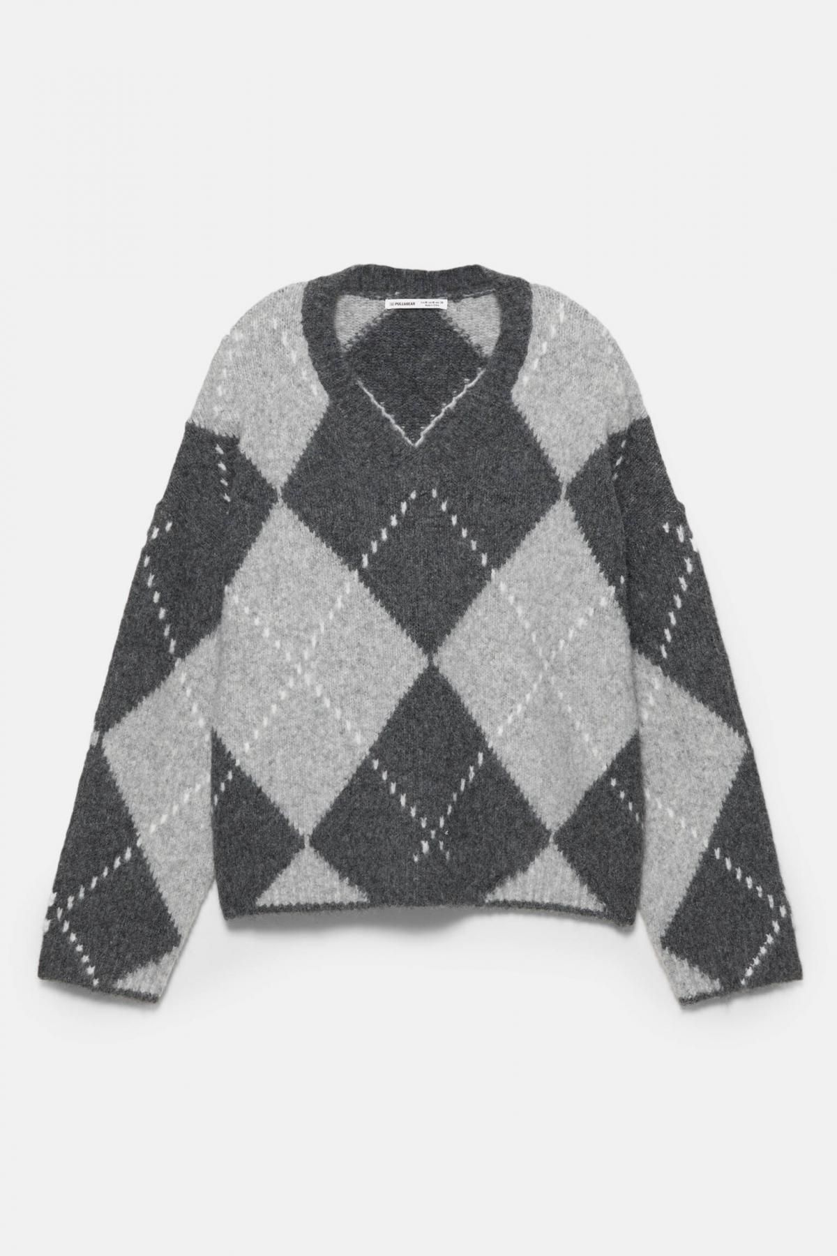 풀앤베어 다이아몬드 아가일 브이넥 울블렌드 스웨터 7550/356 ANTHRACITE GREY - 상품 이미지