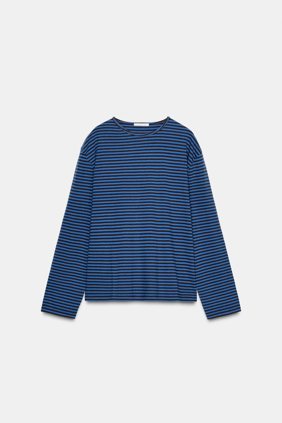 자라 스트라이프 레귤러핏 라운드넥 긴팔 티셔츠 4424/725 BROWN-BLUE - 상품 이미지