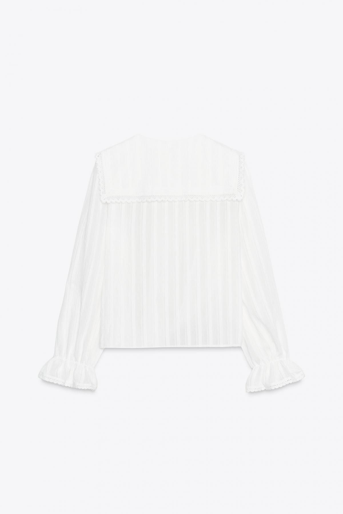 자라 로맨틱 레이스 트림 피터팬카라 긴팔 셔츠 8741/254 OYSTER-WHITE - 상세 이미지 5