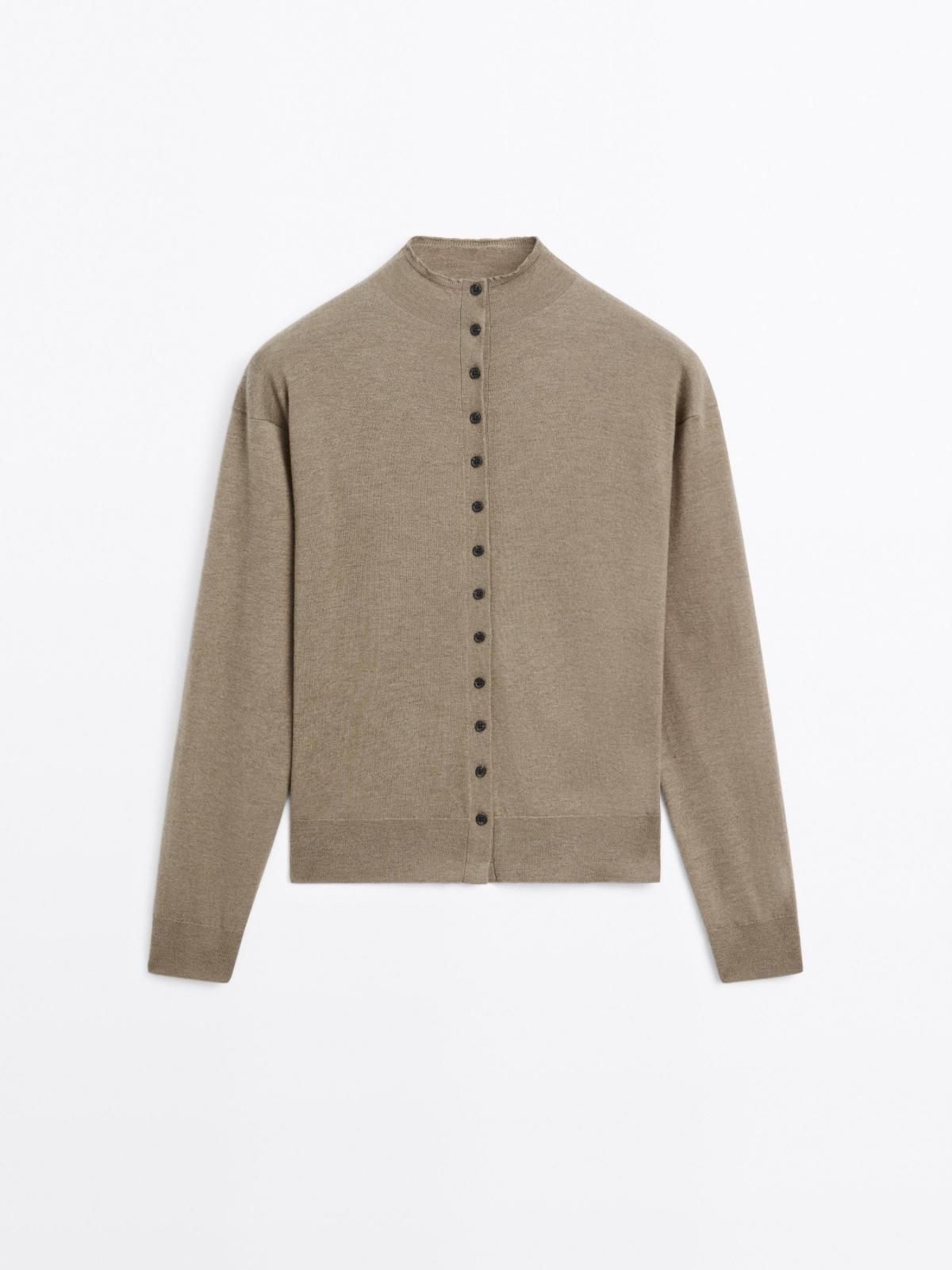 마시모두띠 브라운 하이넥 니트 울 가디건 5670/582 GREENISH - 메인 이미지