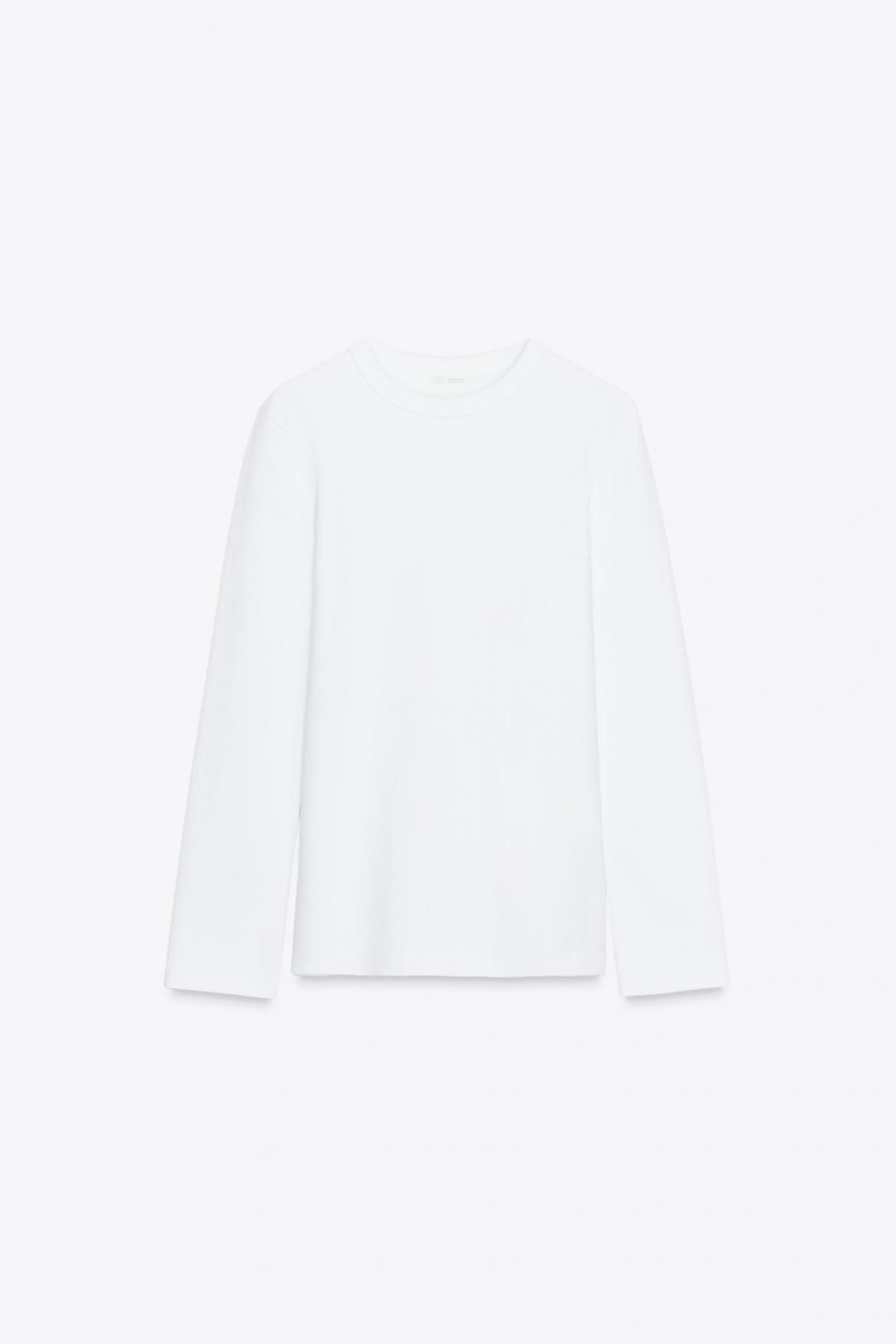자라 베이직 스트레치 인터록 라운드넥 긴팔 티셔츠 4174/660 WHITE - 메인 이미지