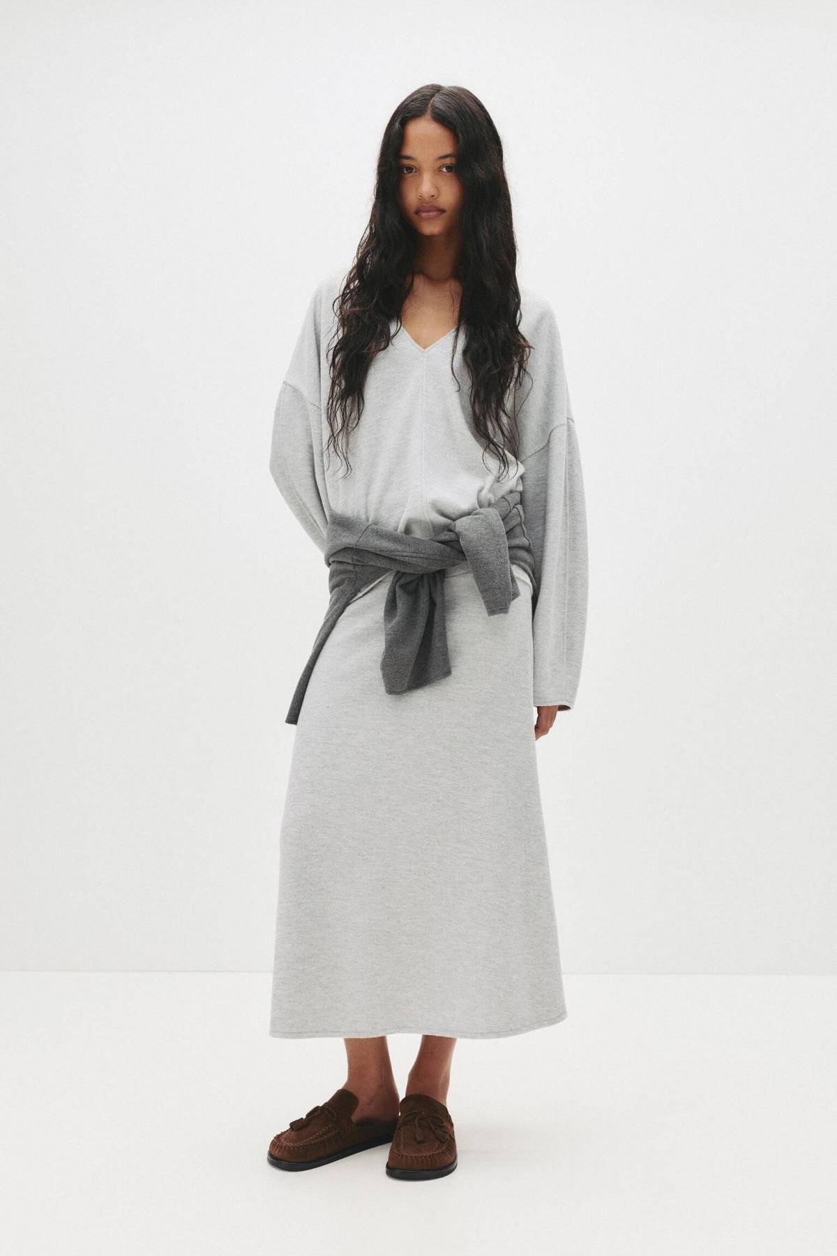 풀앤베어 소프트터치 브이넥 니트 베이직 긴팔 스웨터 7550/368 GREY MARL - 상세 이미지 4