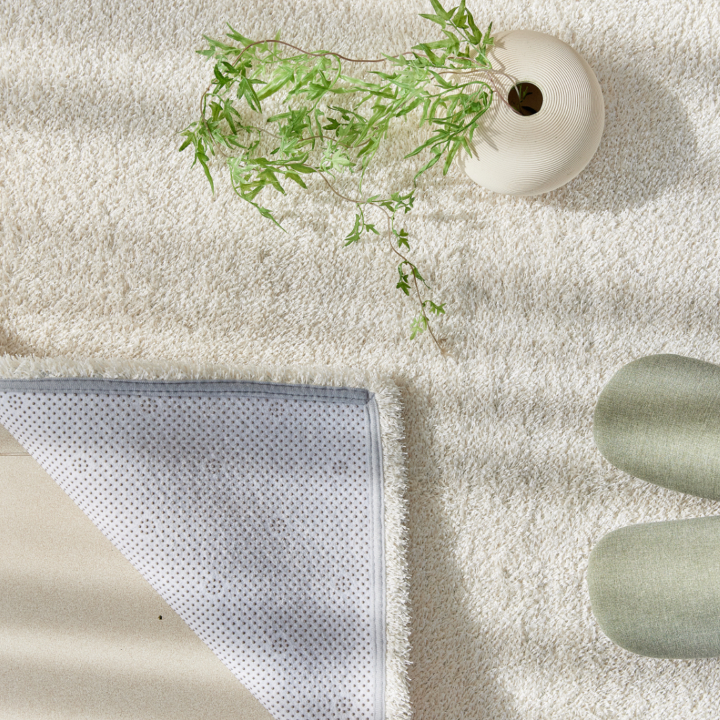 먼지없는 워셔블 장모 온감 러그 대형 거실 침실 원룸 실루엣 크림, 원형 200