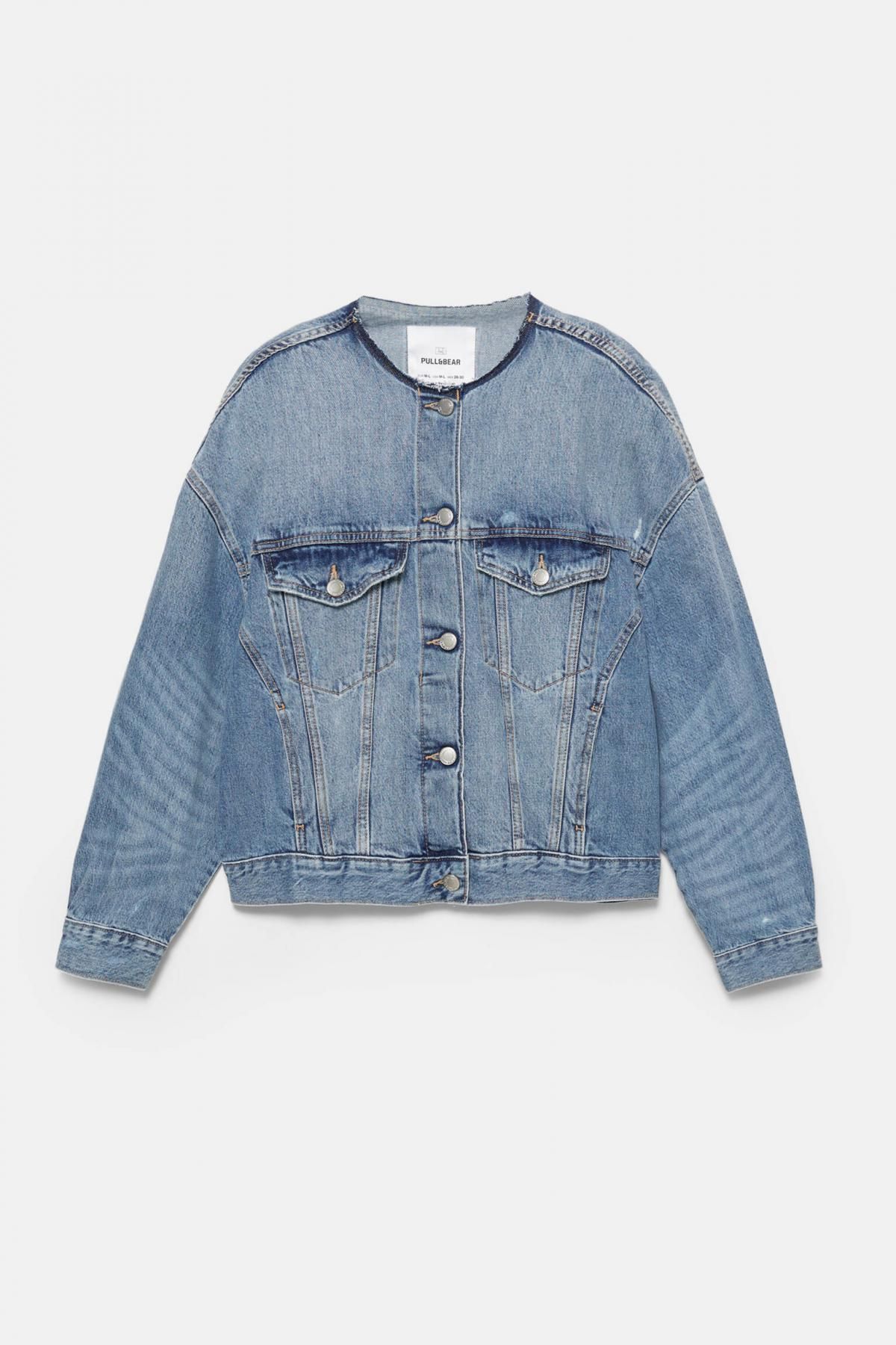풀앤베어 트렌디 노카라 데님 트러커 재킷 7700/307 MEDIUM BLUE - 상품 이미지