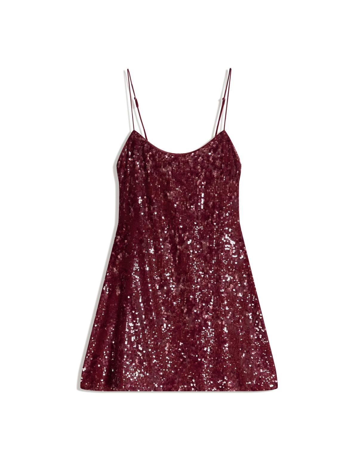 버쉬카 글리터 시퀸 스트랩 미니 원피스 5605/664 BURGUNDY - 상품 이미지