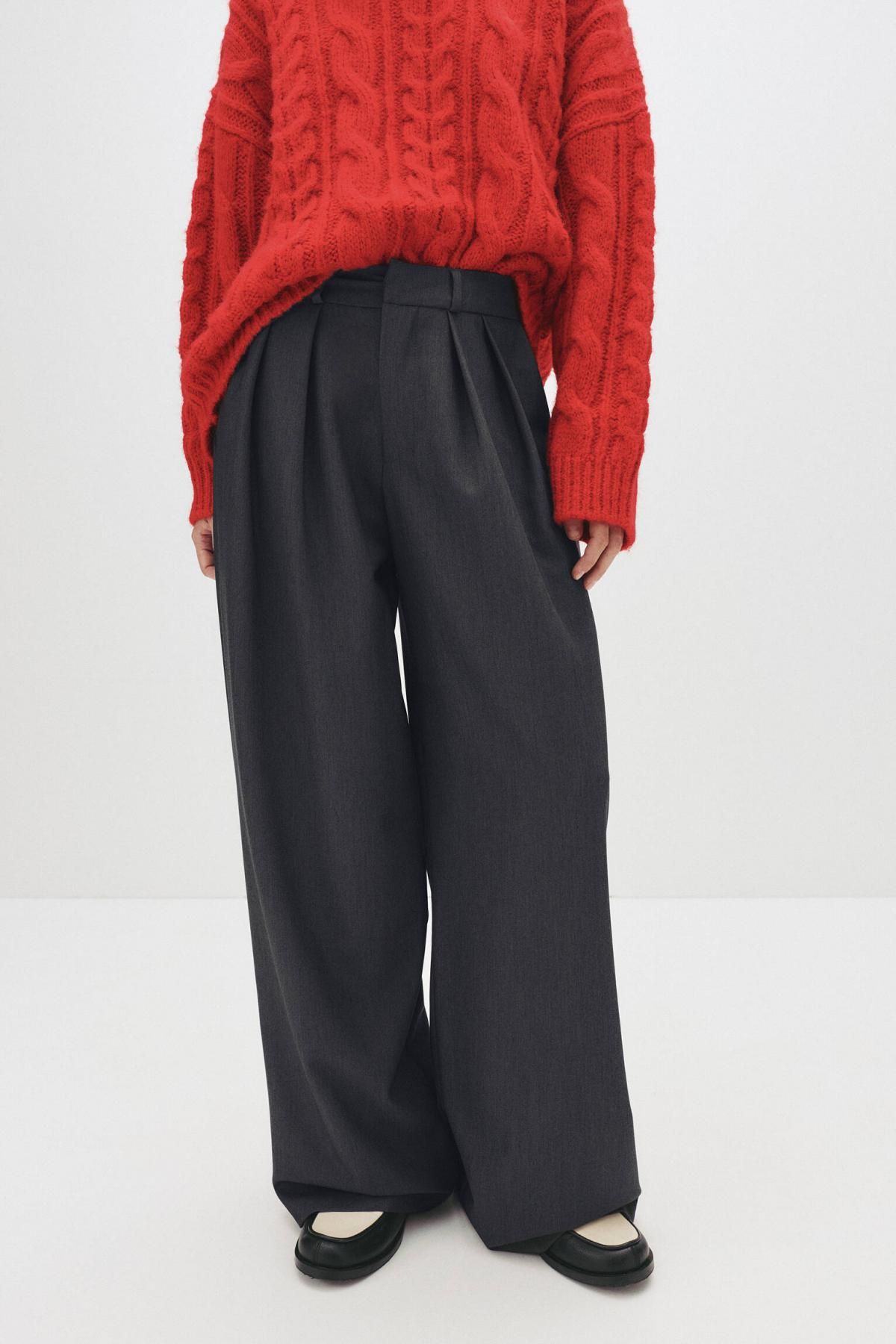 풀앤베어 와이드 하이웨이스트 테일러드 더블다트 슬랙스 팬츠 7674/315 GREY MARL - 상품 이미지