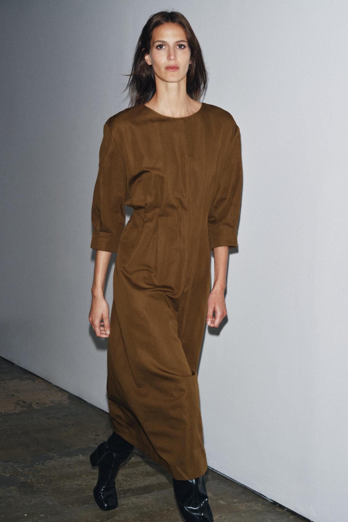 자라 린넨 블렌드 미디 플리츠 원피스 4333/241 OCHRE - 상세 이미지 2