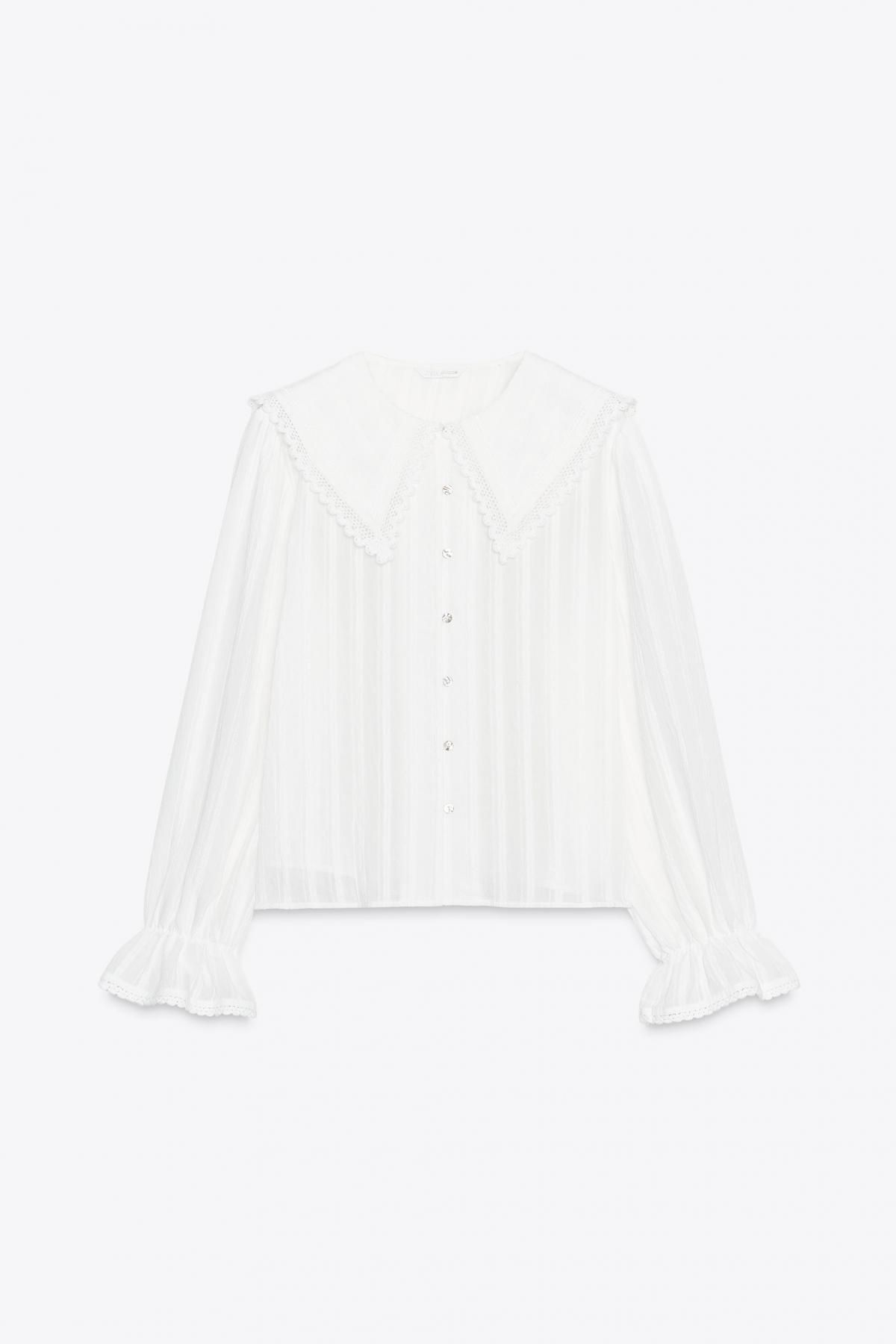 자라 로맨틱 레이스 트림 피터팬카라 긴팔 셔츠 8741/254 OYSTER-WHITE - 메인 이미지