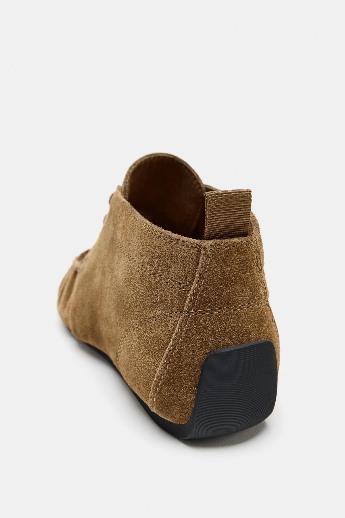 자라 모던 셔링 스웨이드 플랫 앵클부츠 1525/610 OLIVE GREEN - 상세 이미지 4