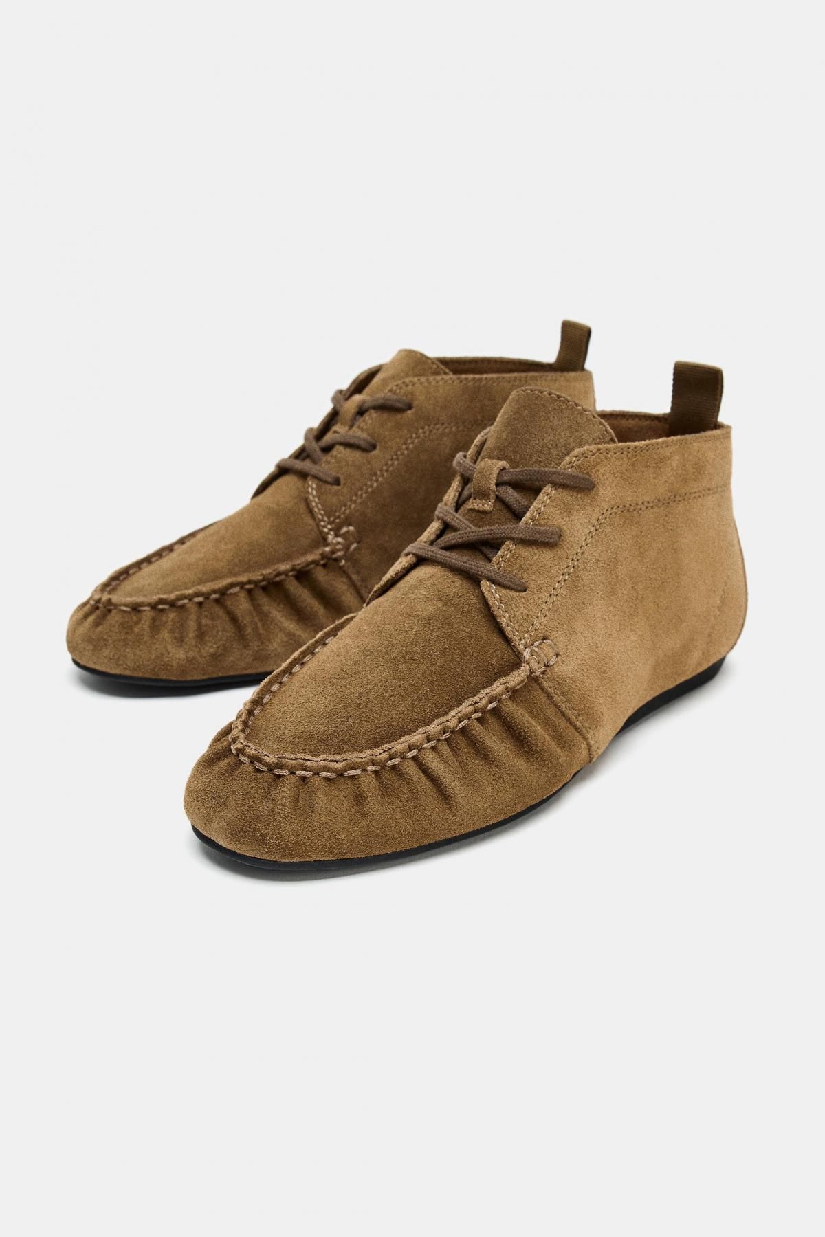 자라 모던 셔링 스웨이드 플랫 앵클부츠 1525/610 OLIVE GREEN - 상세 이미지 3