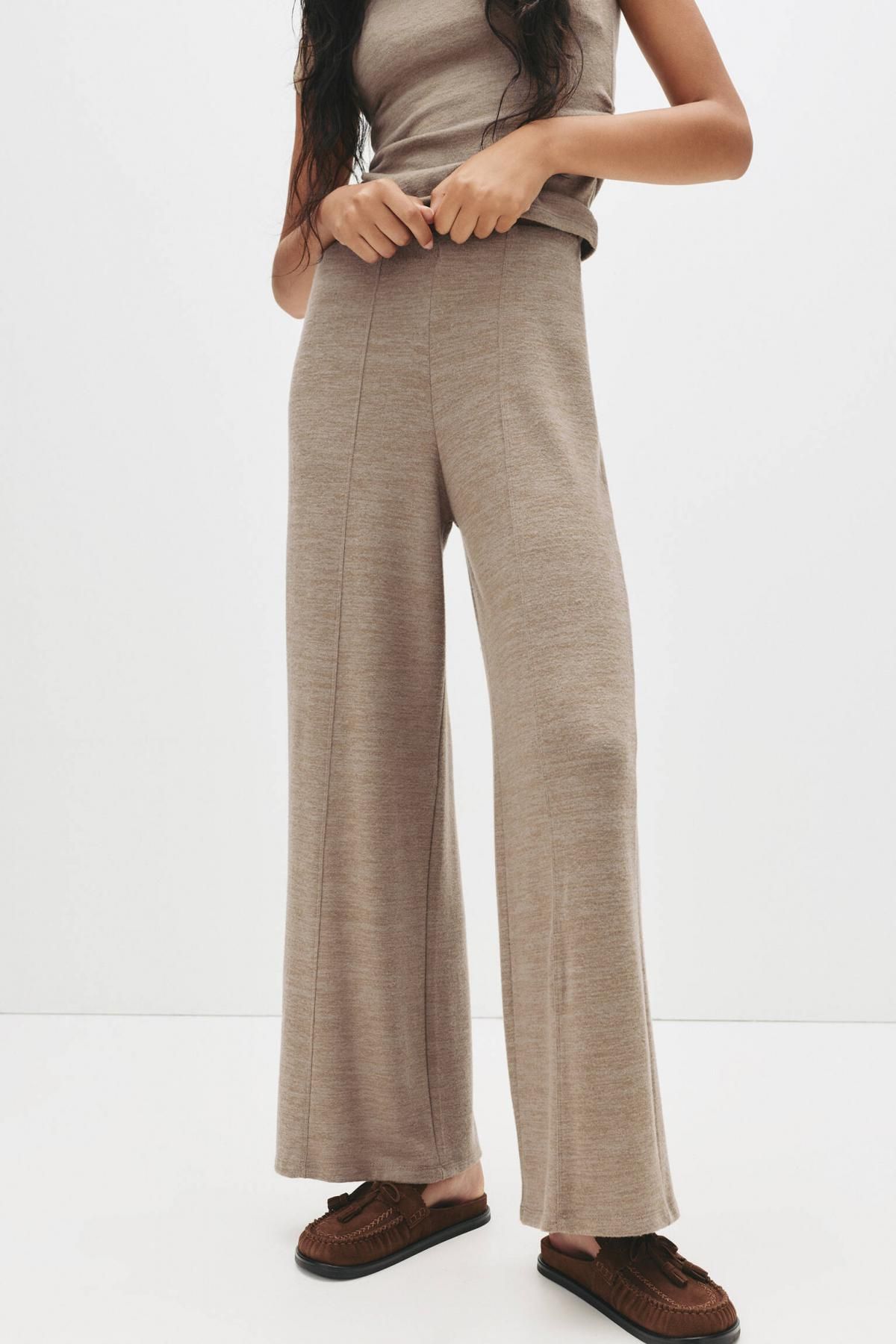 풀앤베어 소프트 밴딩 하이웨스트 와이드 팬츠 7674/366 BROWN - 상품 이미지