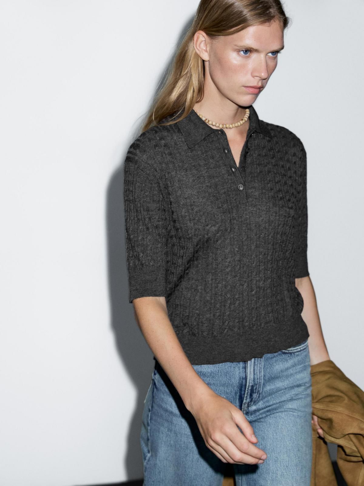 마시모두띠 울블렌드 브이넥 반팔 케이블 니트 폴로 셔츠 5687/579 ANTHRACITE GREY - 상세 이미지 5