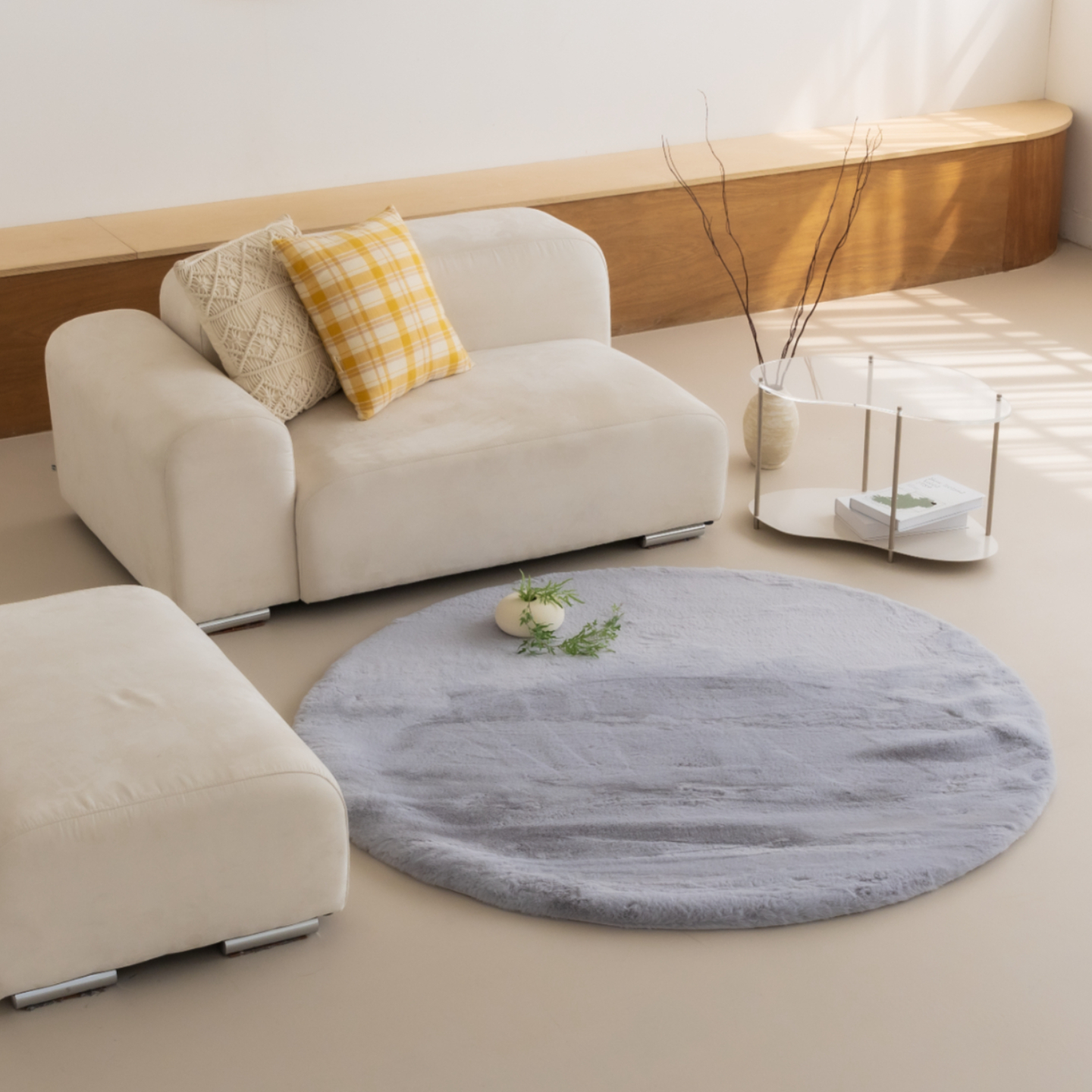 먼지없는 워셔블 장모 온감 러그 대형 거실 침실 원룸 에코퍼 그레이, 원형 170