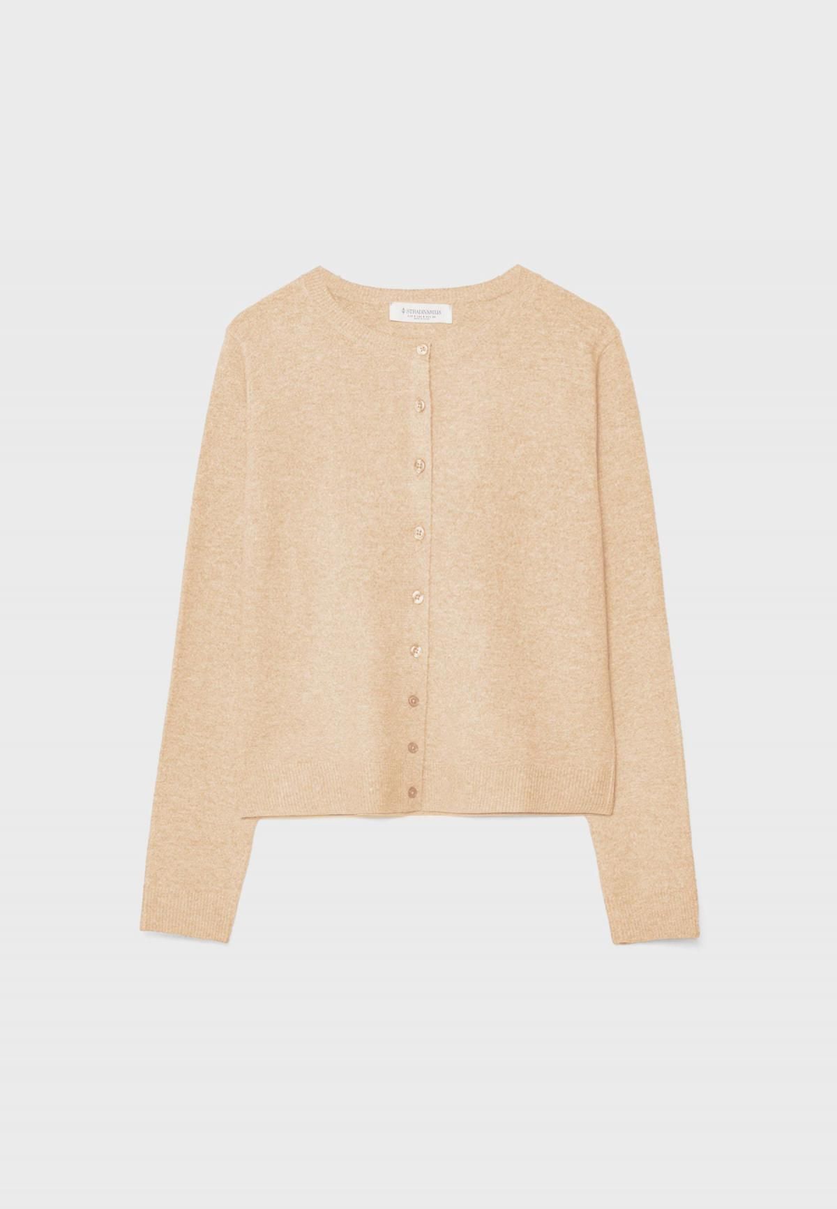 스트라디바리우스 소프트터치 라운드넥 버튼업 베이직 니트 카디건 5034/465 BEIGE - 메인 이미지