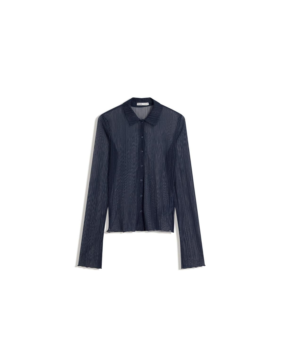 버쉬카 라인스톤 시스루 튤 긴팔 티셔츠 7632/714 NAVY - 상세 이미지 2