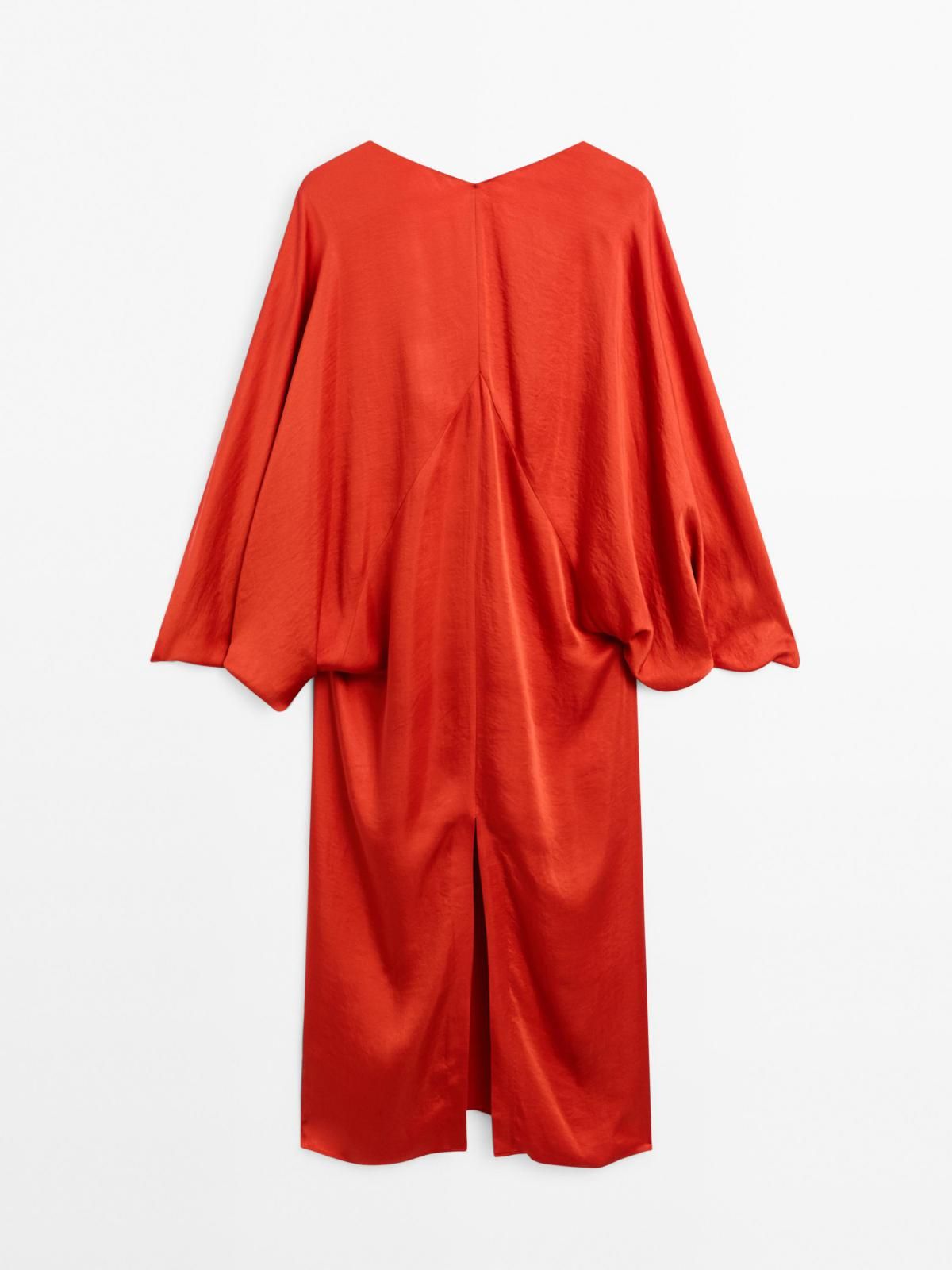 마시모두띠 새틴 플루이드 백브이넥 미디 원피스 9106/950 BURNT ORANGE - 상세 이미지 5
