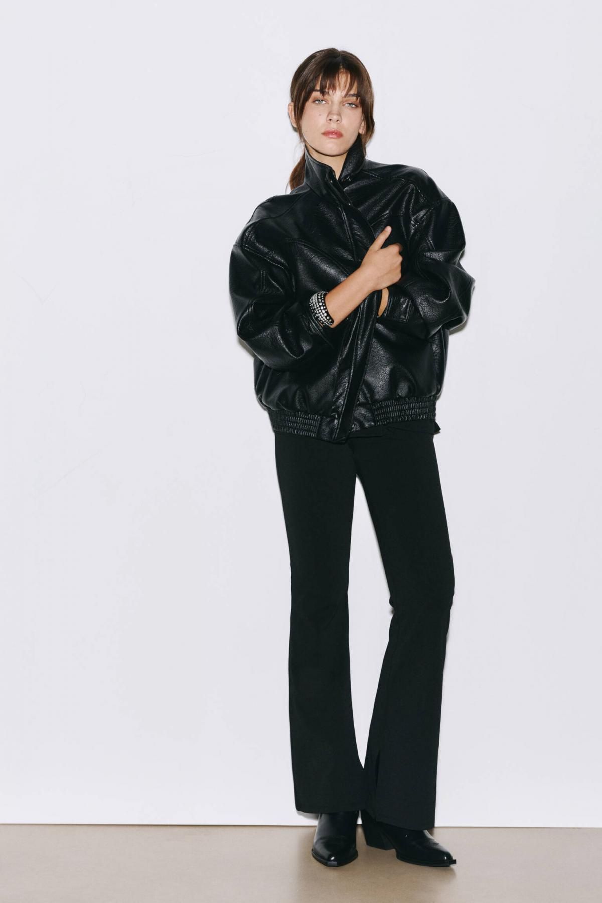 풀앤베어 하이웨이스트 플레어 슬랙스 팬츠 7674/345 BLACK - 상세 이미지 2