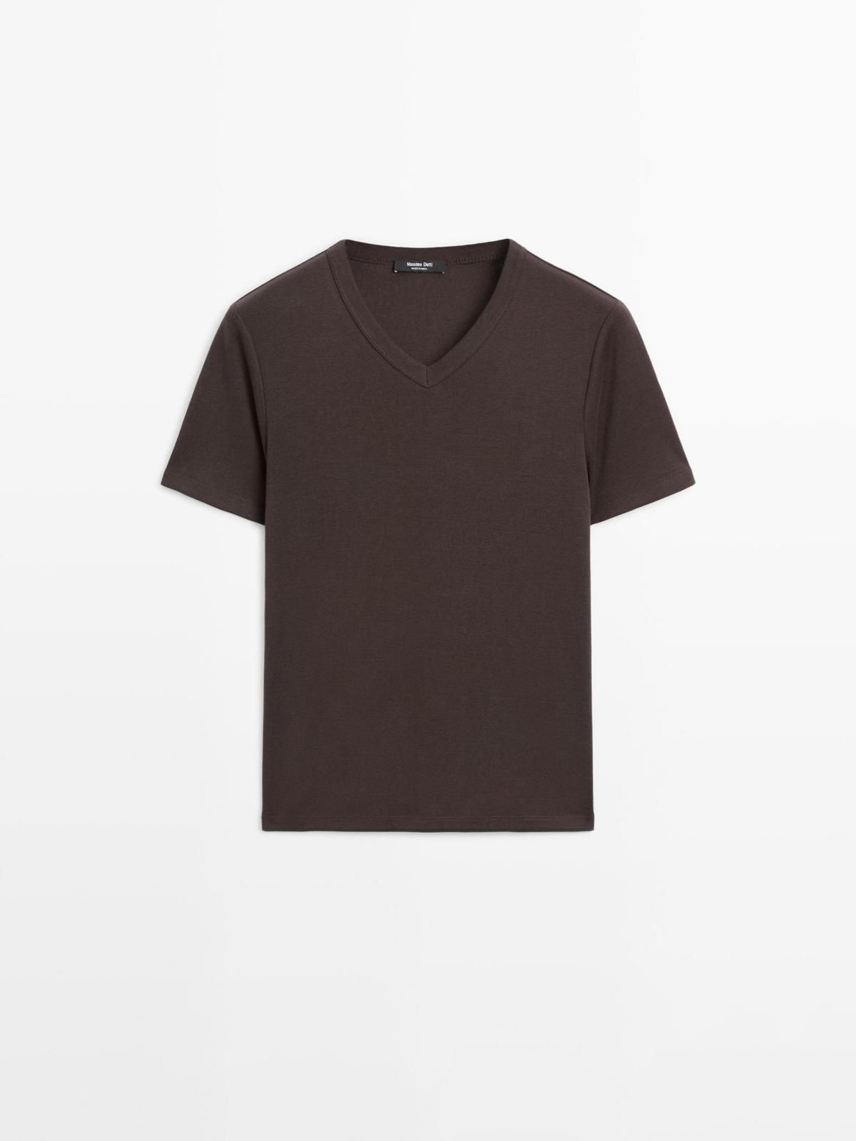 마시모두띠 베이직 브이넥 100 코튼 반팔 티셔츠 6822/810 BROWN - 상품 이미지