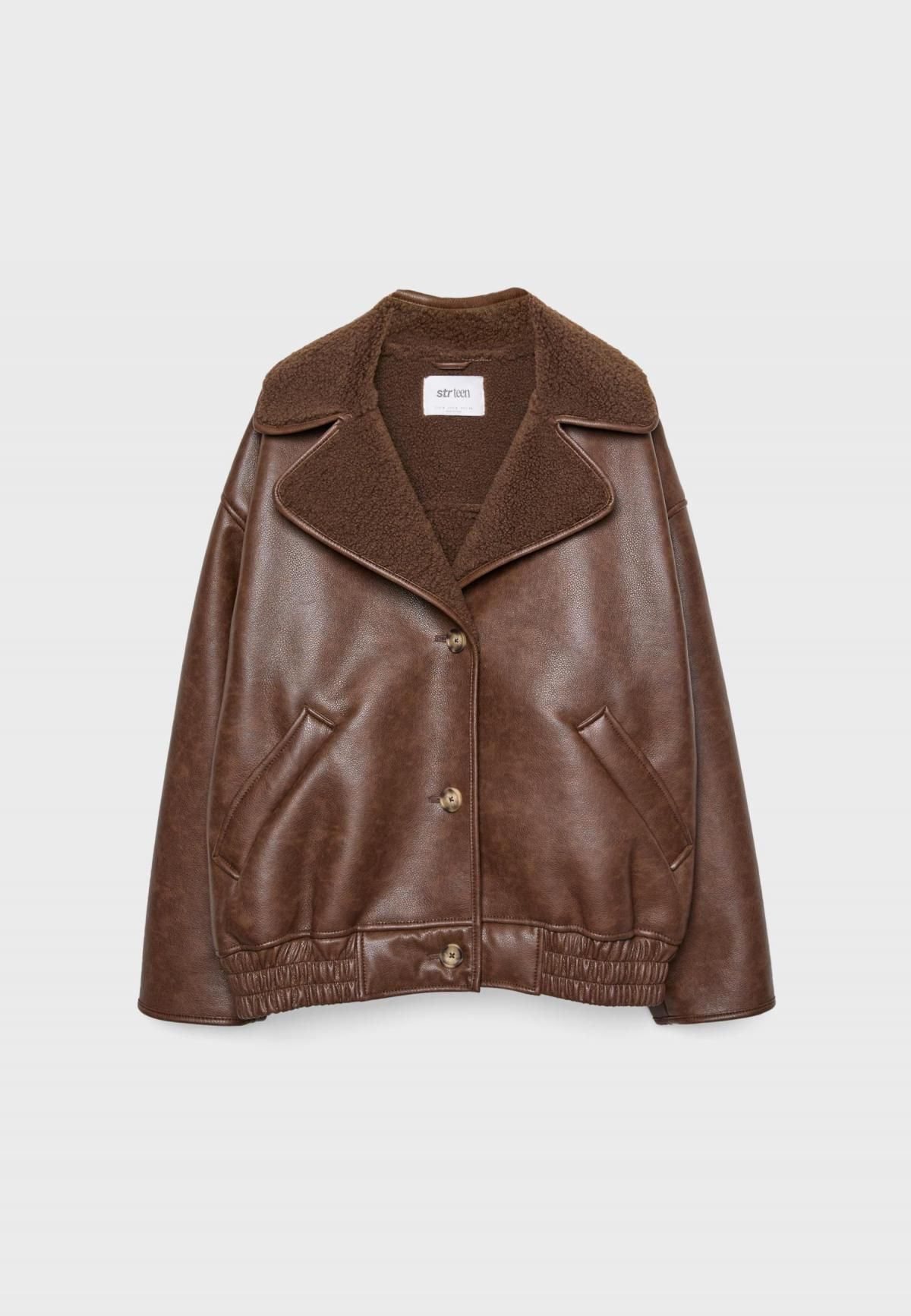스트라디바리우스 레귤러핏 테크니컬 페이크 레더 자켓 8451/750 BROWN - 상품 이미지