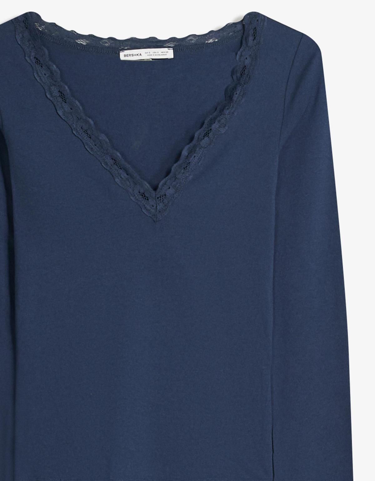 버쉬카 레이스 디테일 네이비 긴팔 티셔츠 7803/443 NAVY - 상세 이미지 4