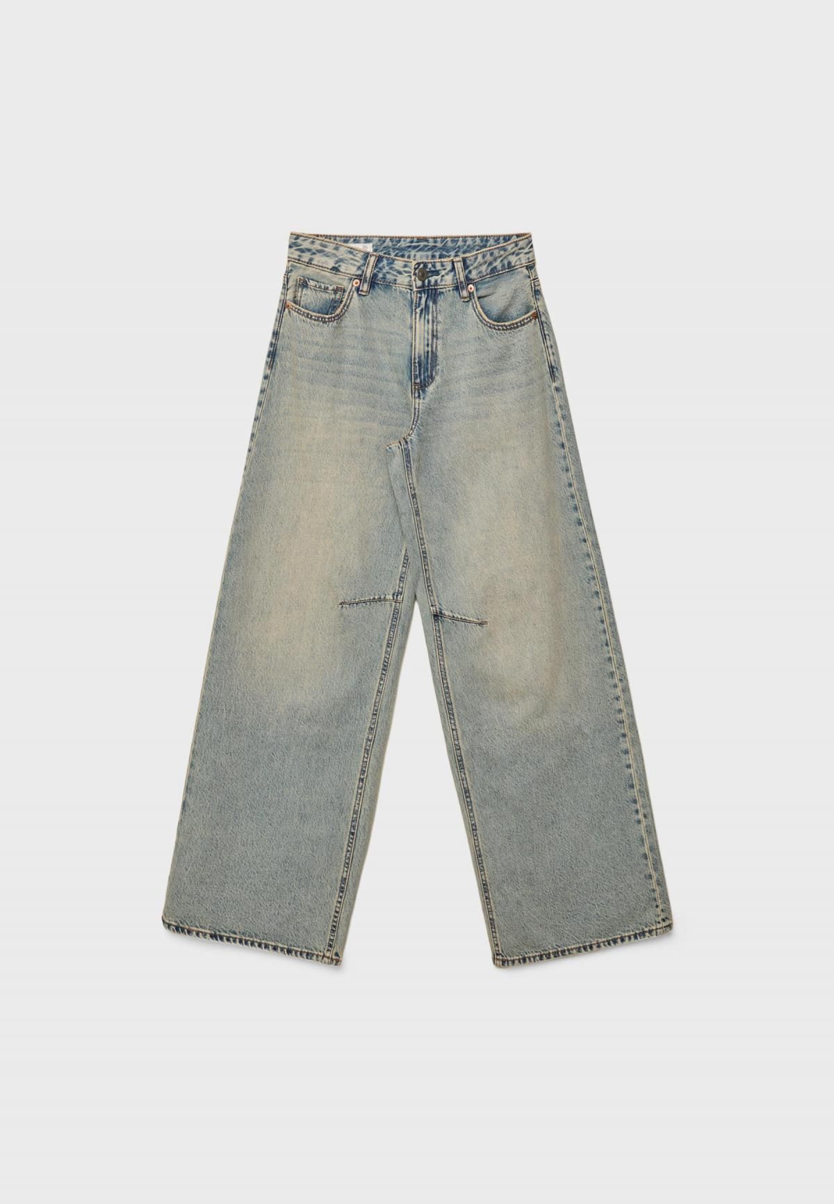 스트라디바리우스 와이드핏 하이웨이스트 릴랙스드 스트레이트 청바지 4893/243 OVERDYED BLUE DENIM - 상세 이미지 4