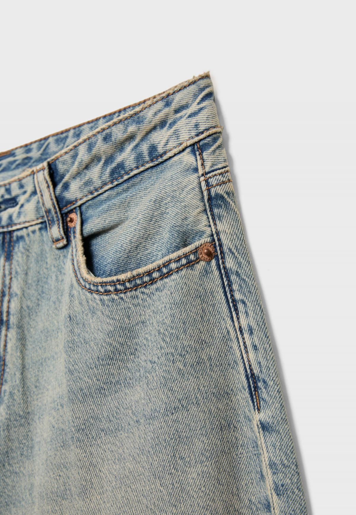 스트라디바리우스 와이드핏 하이웨이스트 릴랙스드 스트레이트 청바지 4893/243 OVERDYED BLUE DENIM - 상세 이미지 2