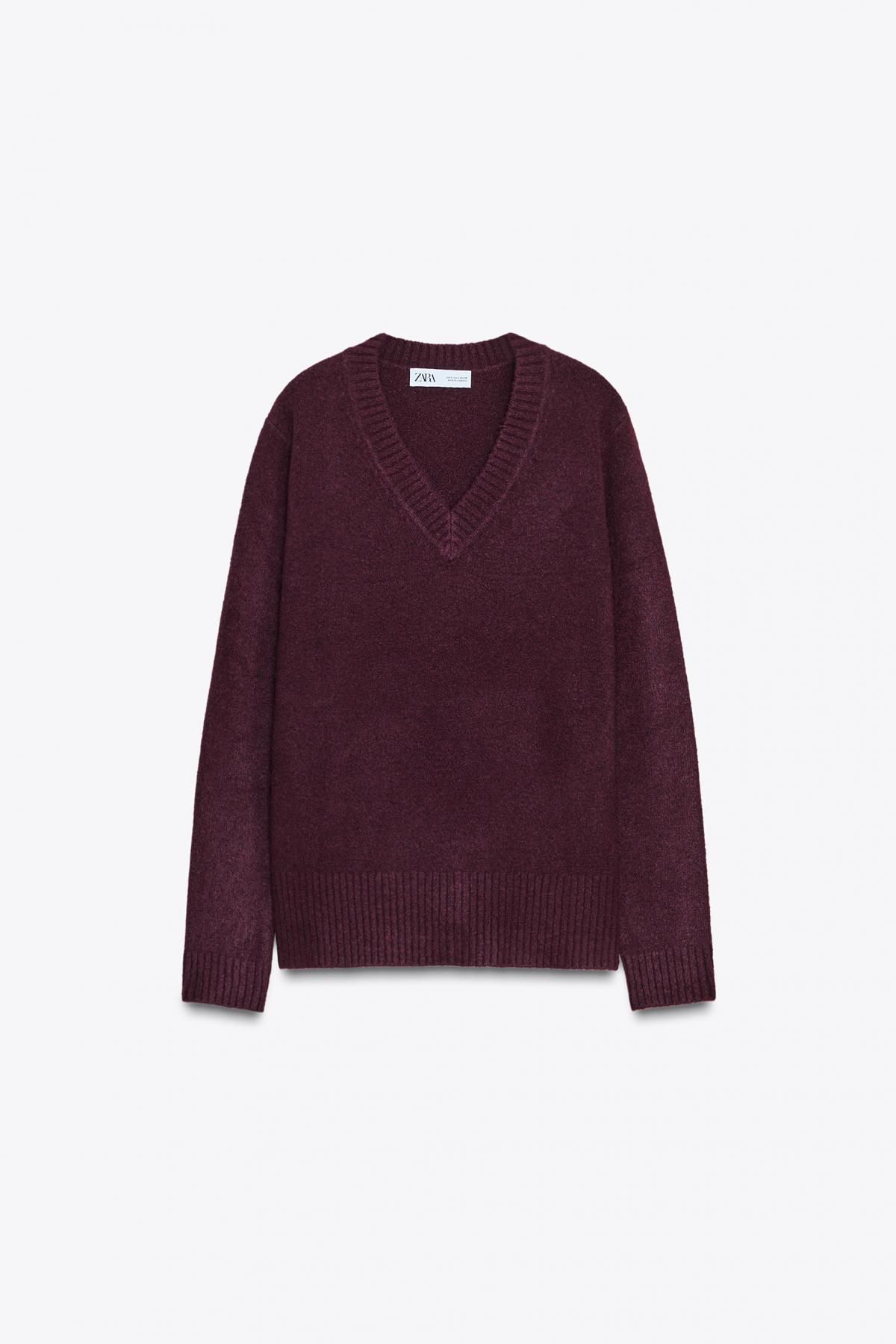 자라 버건디 소프트터치 브이넥 니트 스웨터 1509/002 BURGUNDY - 상품 이미지