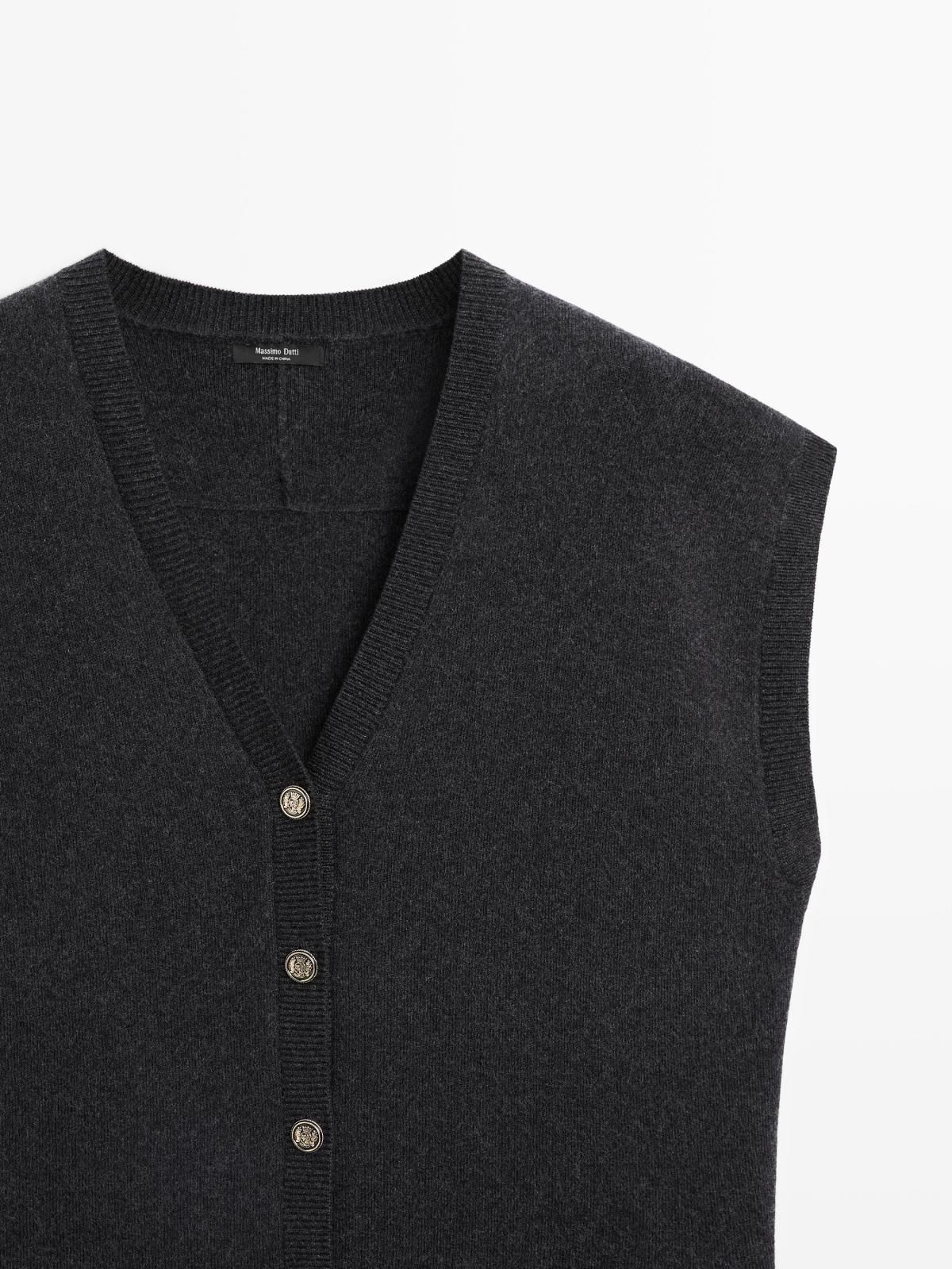 마시모두띠 골드 버튼 브이넥 울 혼방 니트 베스트 5724/595 ANTHRACITE GREY - 상세 이미지 5