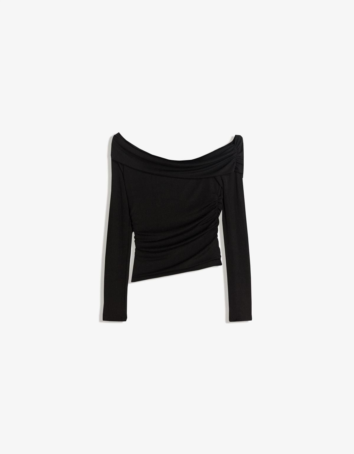 버쉬카 쉬머리 텍스처 오프숄더 탑 8785/710 BLACK - 상품 이미지