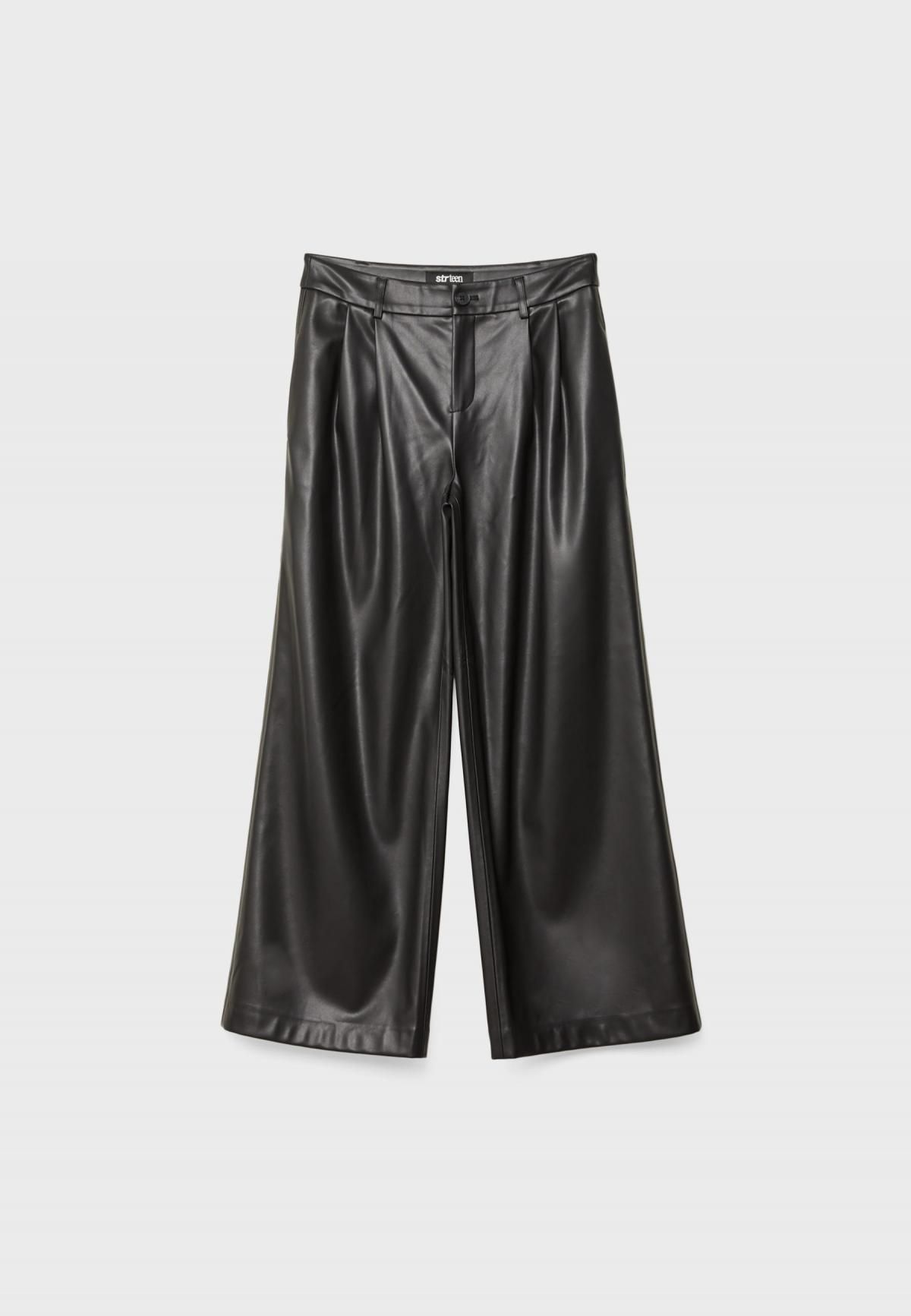 스트라디바리우스 플리츠 와이드핏 페이크 레더 슬랙스 팬츠 8294/160 BLACK - 상세 이미지 2