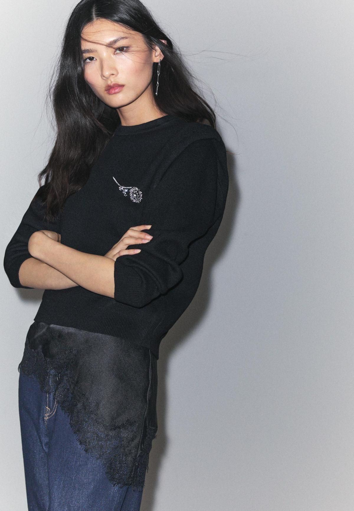 스트라디바리우스 라운드넥 숄더패드 니트 스웨터 5106/434 BLACK 이미지 7