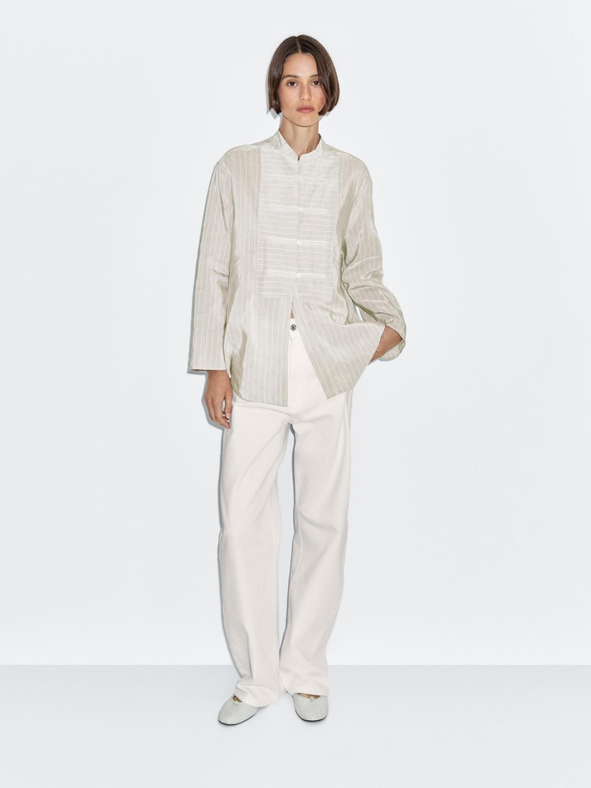 마시모두띠 오버핏 스트라이프 스탠드카라 블라우스 5172/772 OFF WHITE - 상세 이미지 2