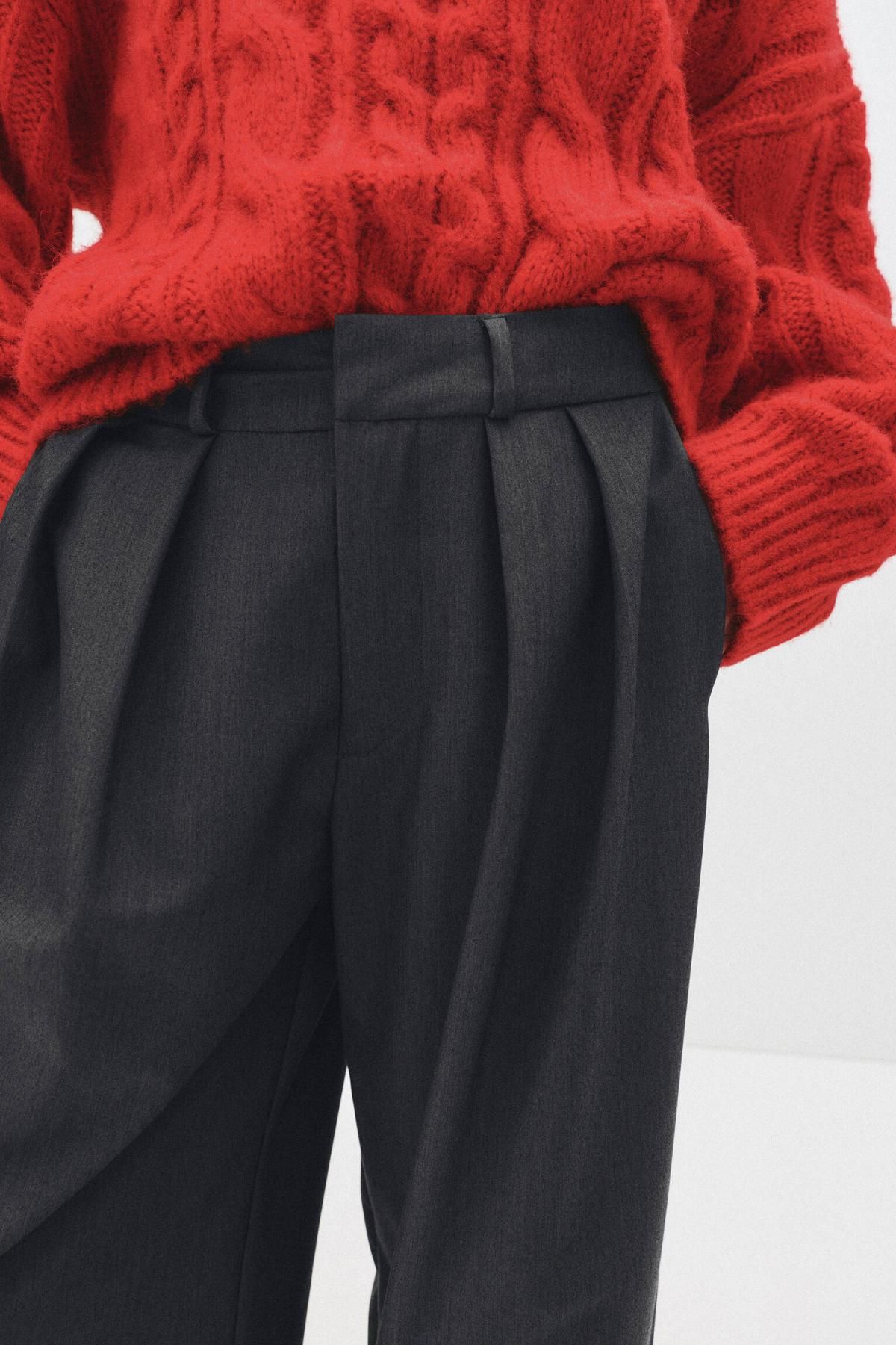 풀앤베어 와이드 하이웨이스트 테일러드 더블다트 슬랙스 팬츠 7674/315 GREY MARL - 상세 이미지 4