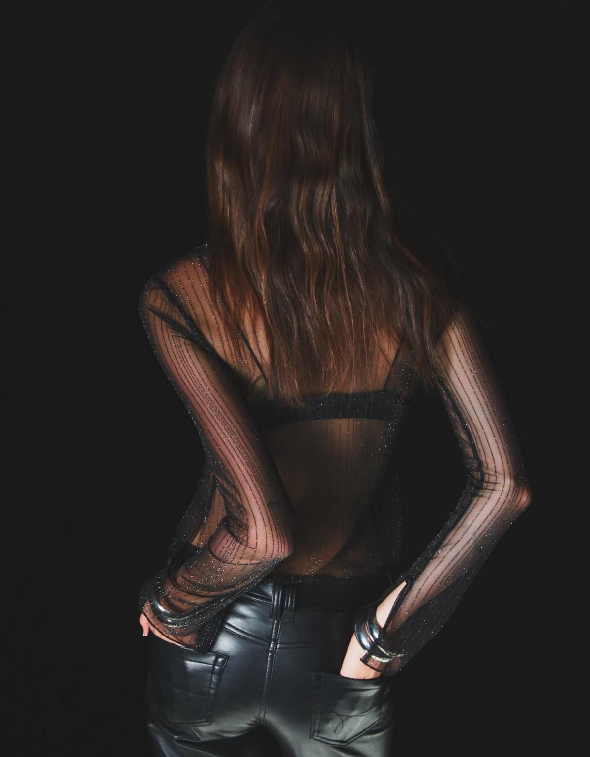 버쉬카 라인스톤 글리터 시스루 튤 긴팔 티셔츠 7632/714 BLACK - 상세 이미지 5